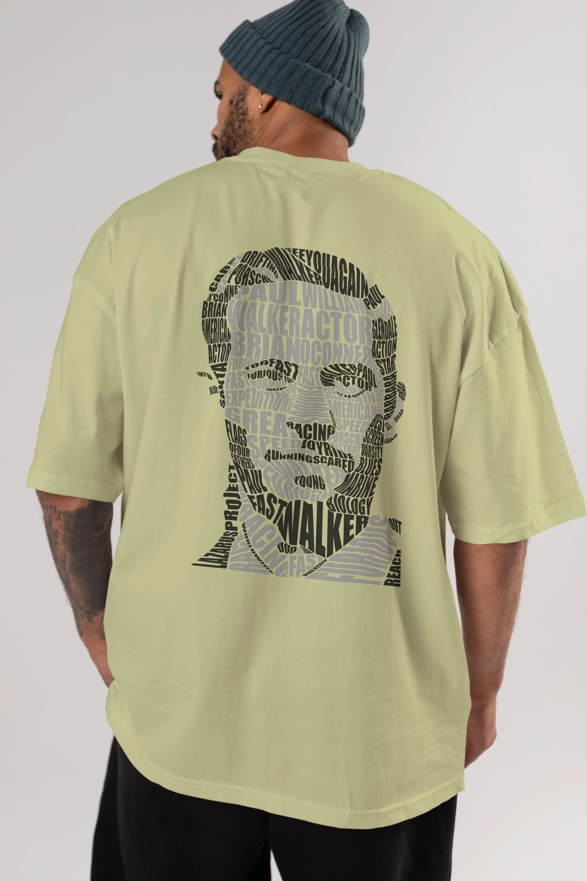Paul Walker Calligram Arka Baskılı Oversize t-shirt %100 pamuk Erkek Kadın Unisex