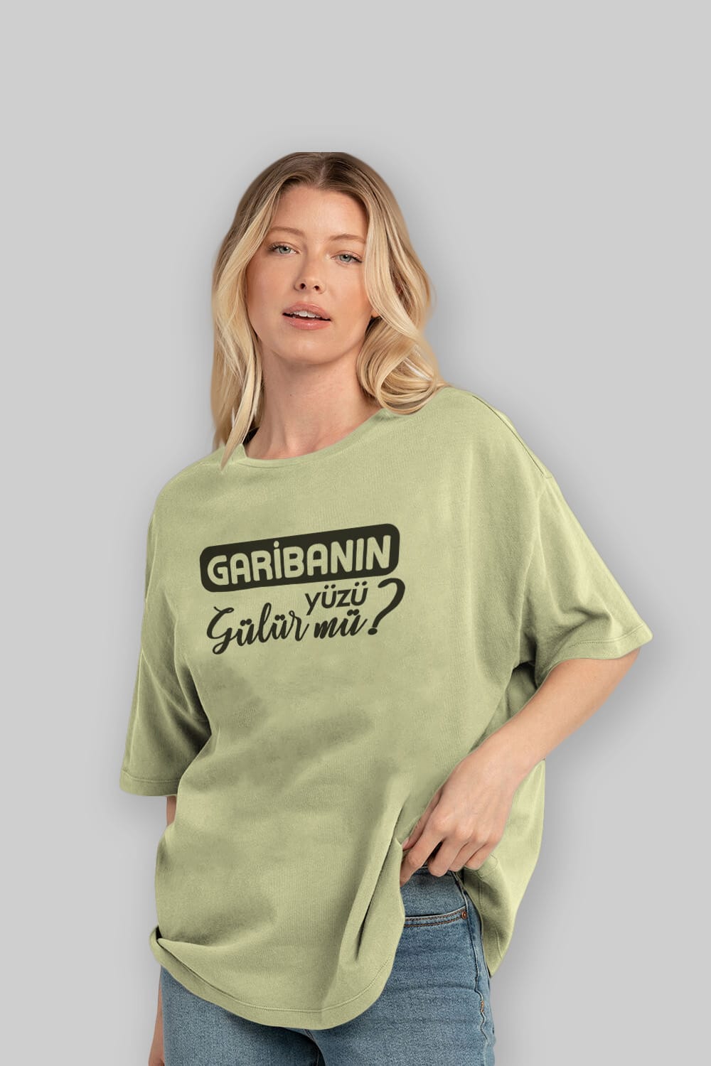 Garibanın Yüzü Gülür Mü Ön Baskılı Oversize t-shirt %100 pamuk Erkek Kadın Unisex