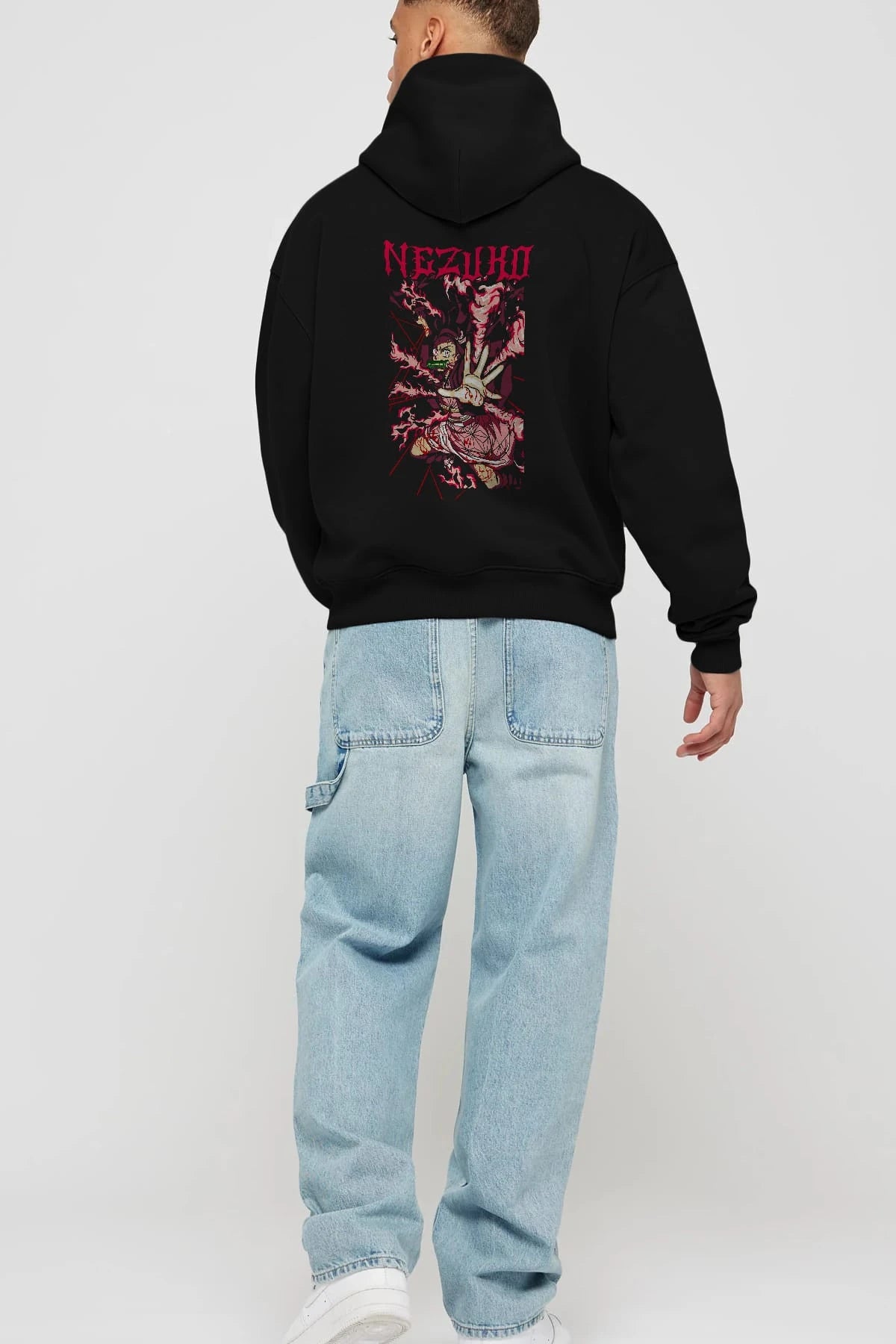 NEZUKO KAMADO Anime Arka Baskılı Hoodie Oversize Kapüşonlu Sweatshirt Erkek Kadın Unisex