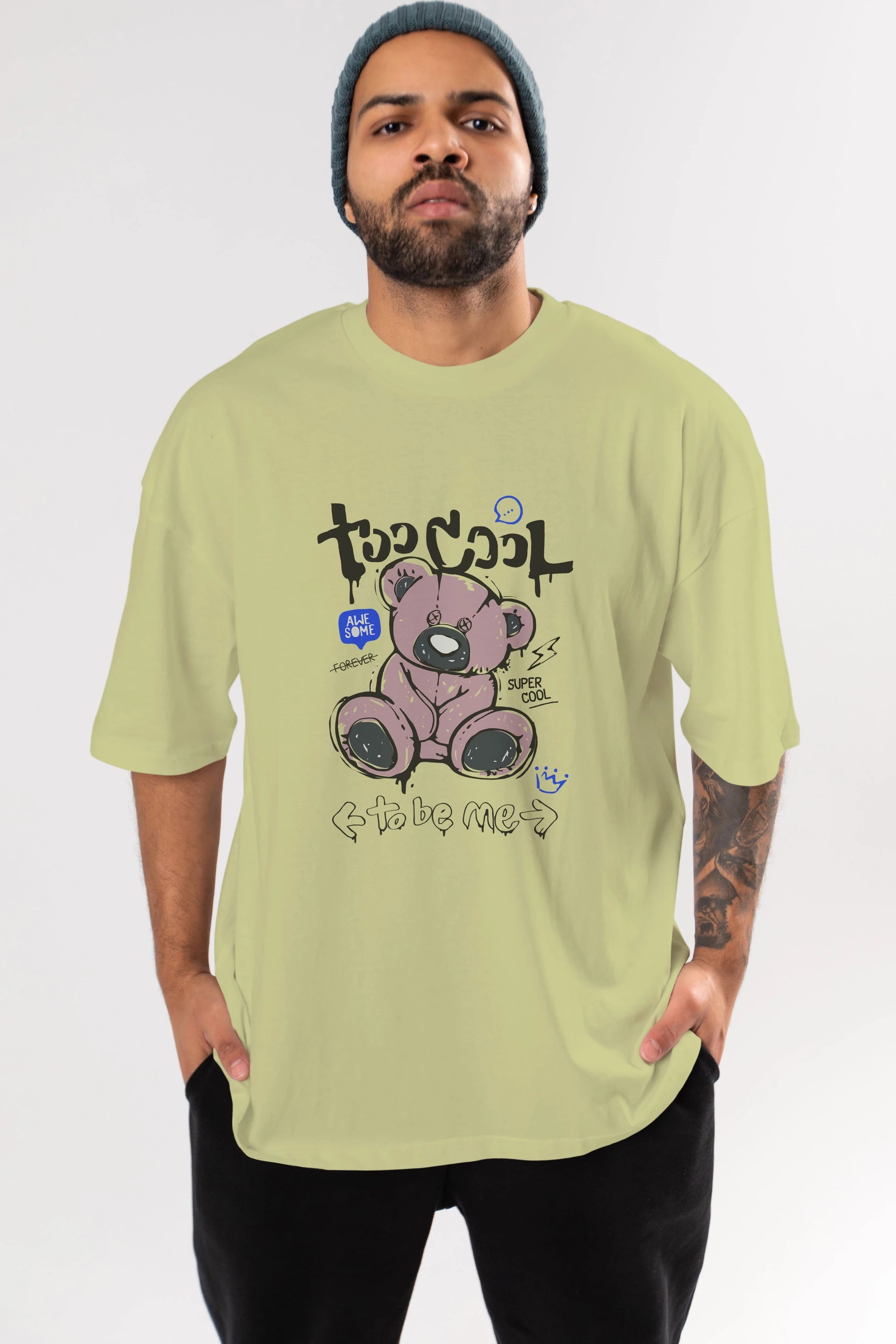 Too Cool Bear Ön Baskılı Oversize t-shirt Erkek Kadın Unisex