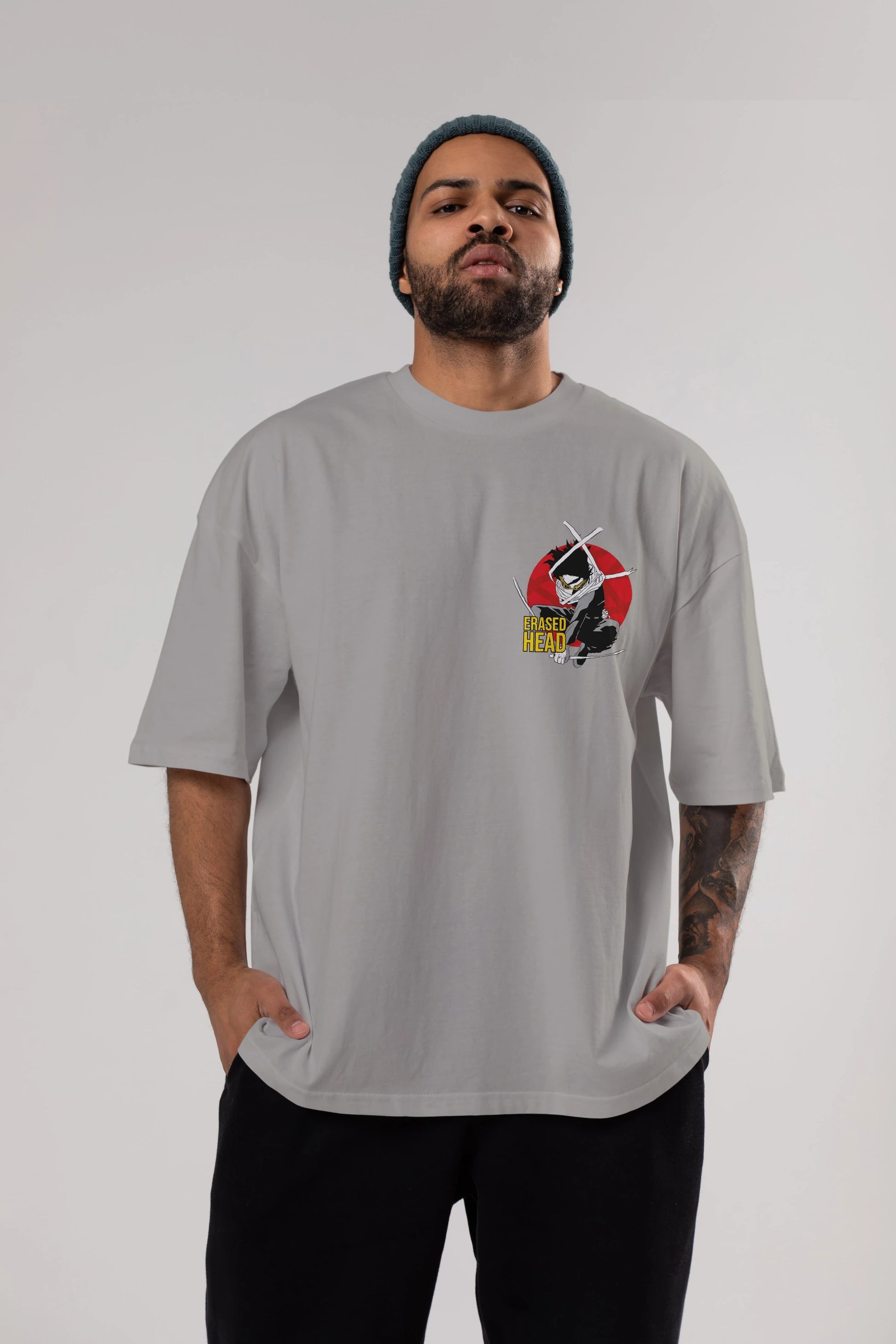 Erased Head Ön Sol Baskılı Oversize t-shirt Erkek Kadın Unisex %100 Pamuk Bisiklet Yaka tişort