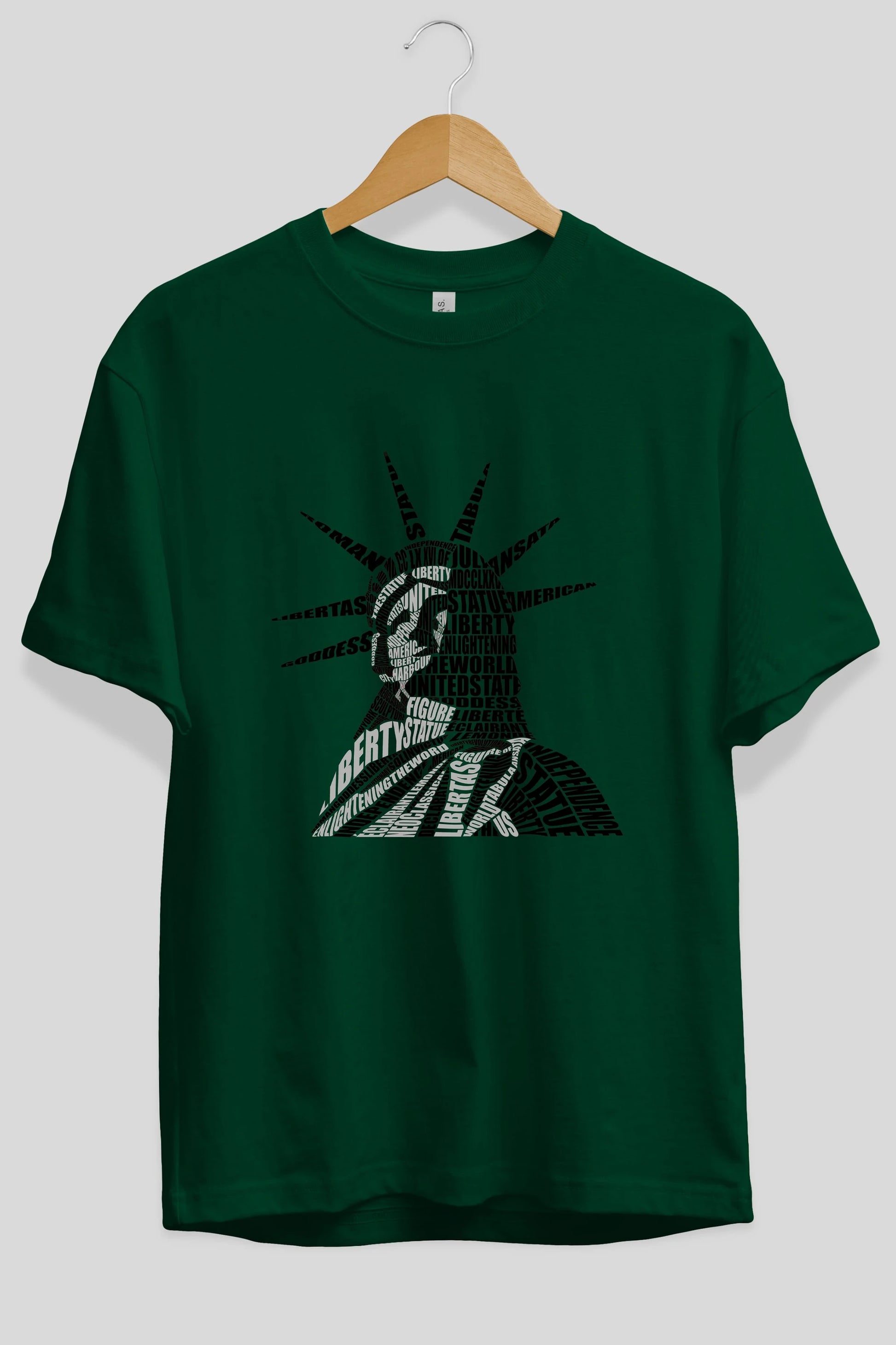 Liberty Statue Calligram Ön Baskılı Oversize t-shirt %100 pamuk Erkek Kadın Unisex