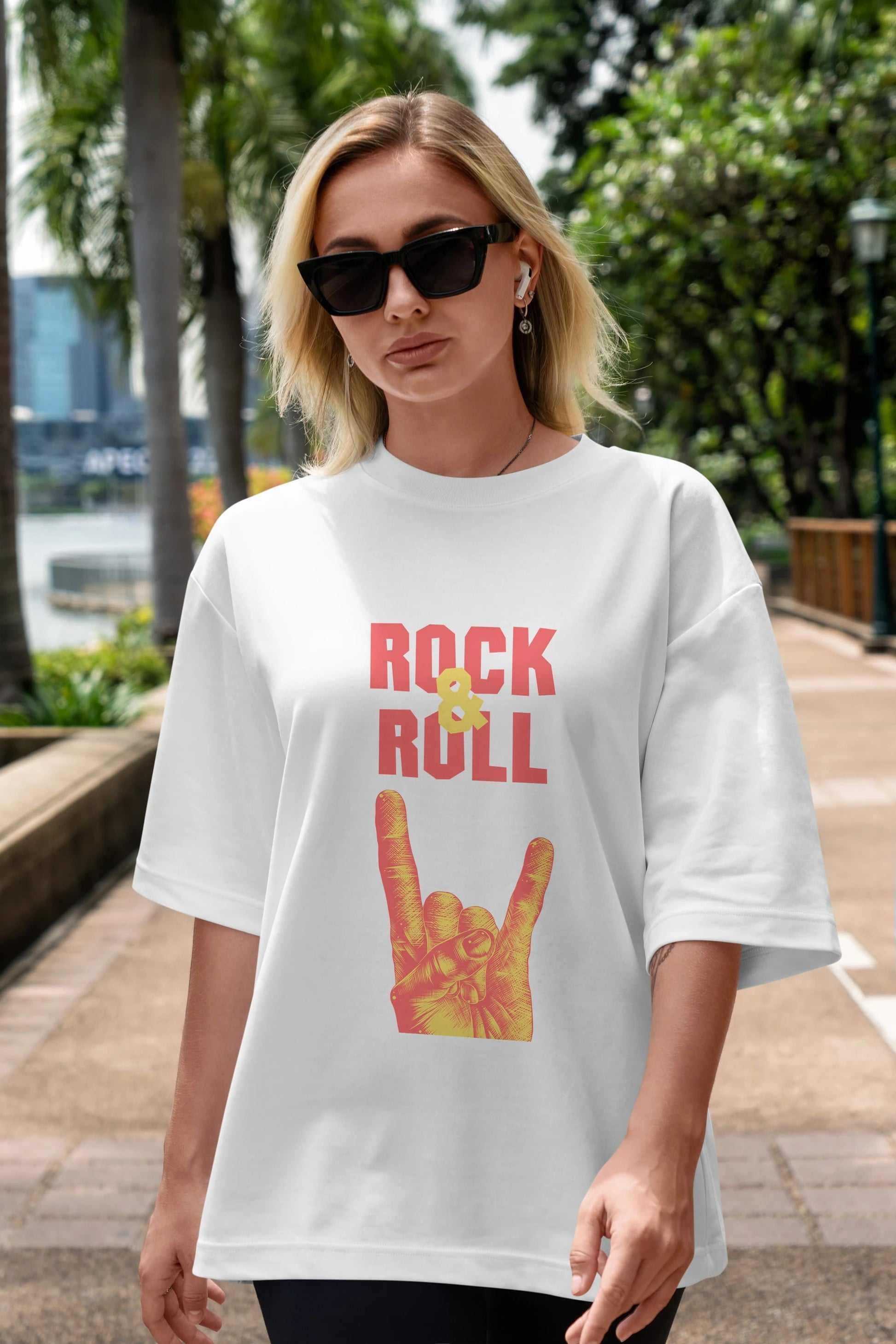 Rock & Roll Yazılı Ön Baskılı Oversize t-shirt Erkek Kadın Unisex
