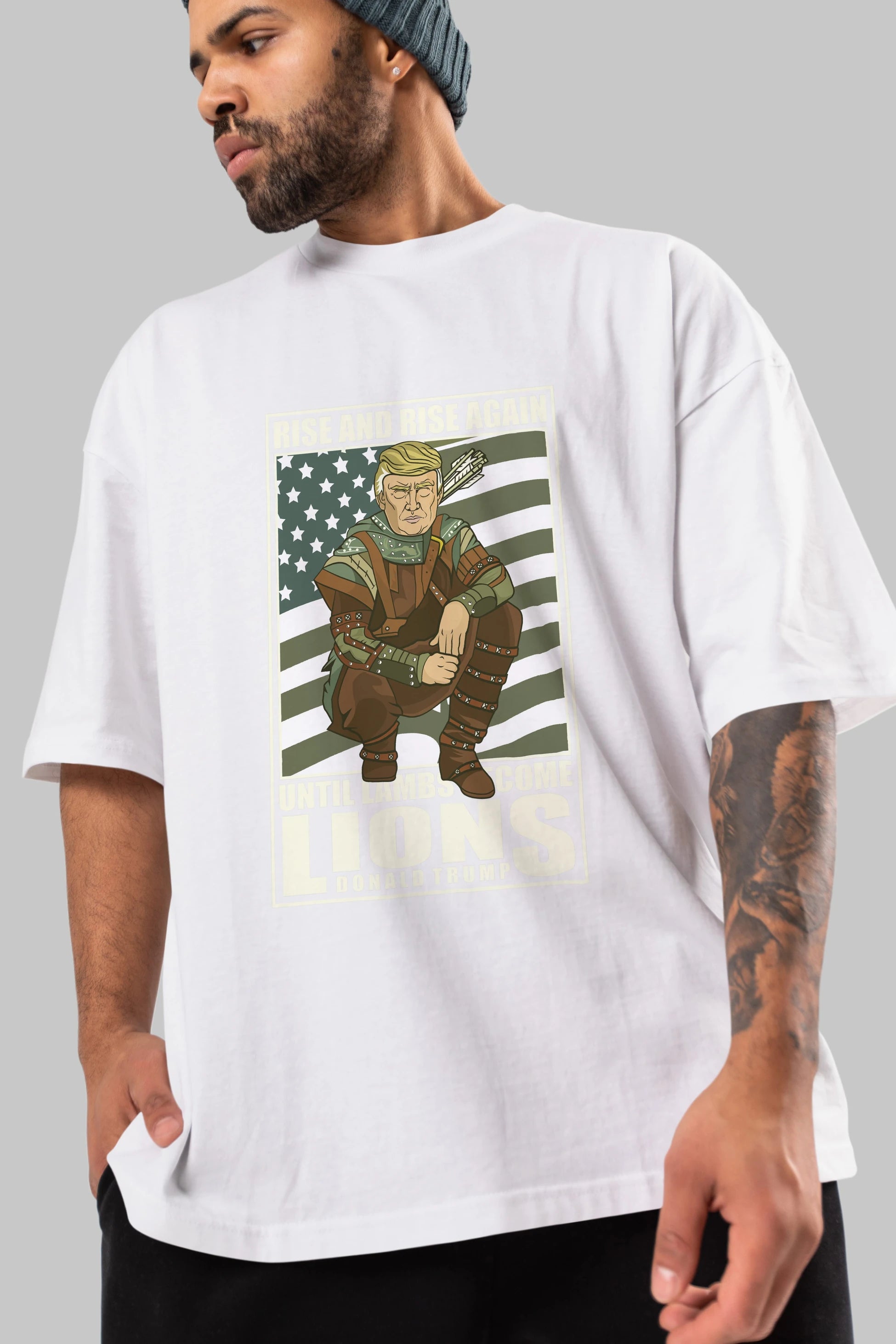 Robin Hood Trump Ön Baskılı Oversize t-shirt Erkek Kadın Unisex %100 Pamuk tişort