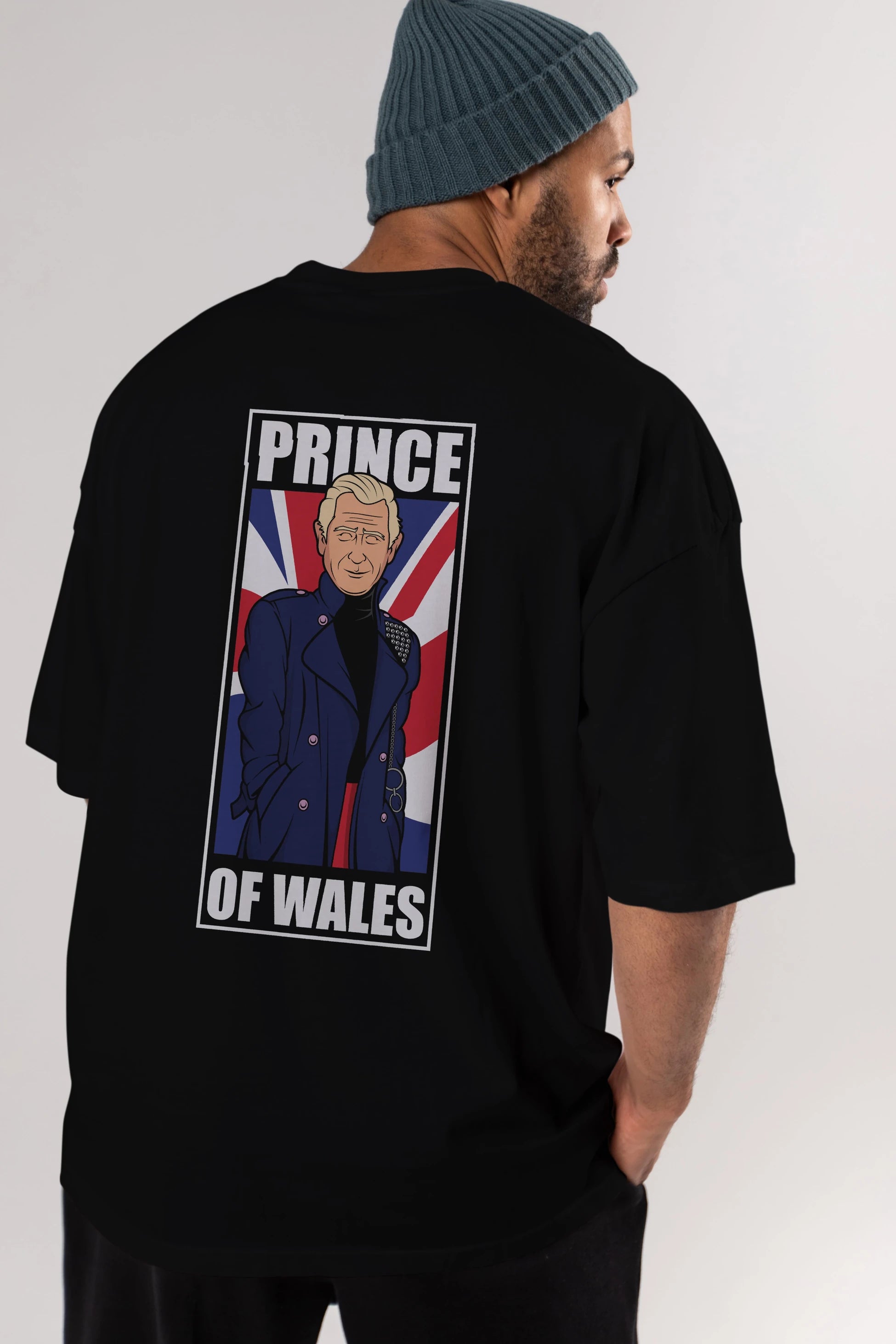 Prince Charles Arka Baskılı Oversize t-shirt Erkek Kadın Unisex %100 Pamuk tişort