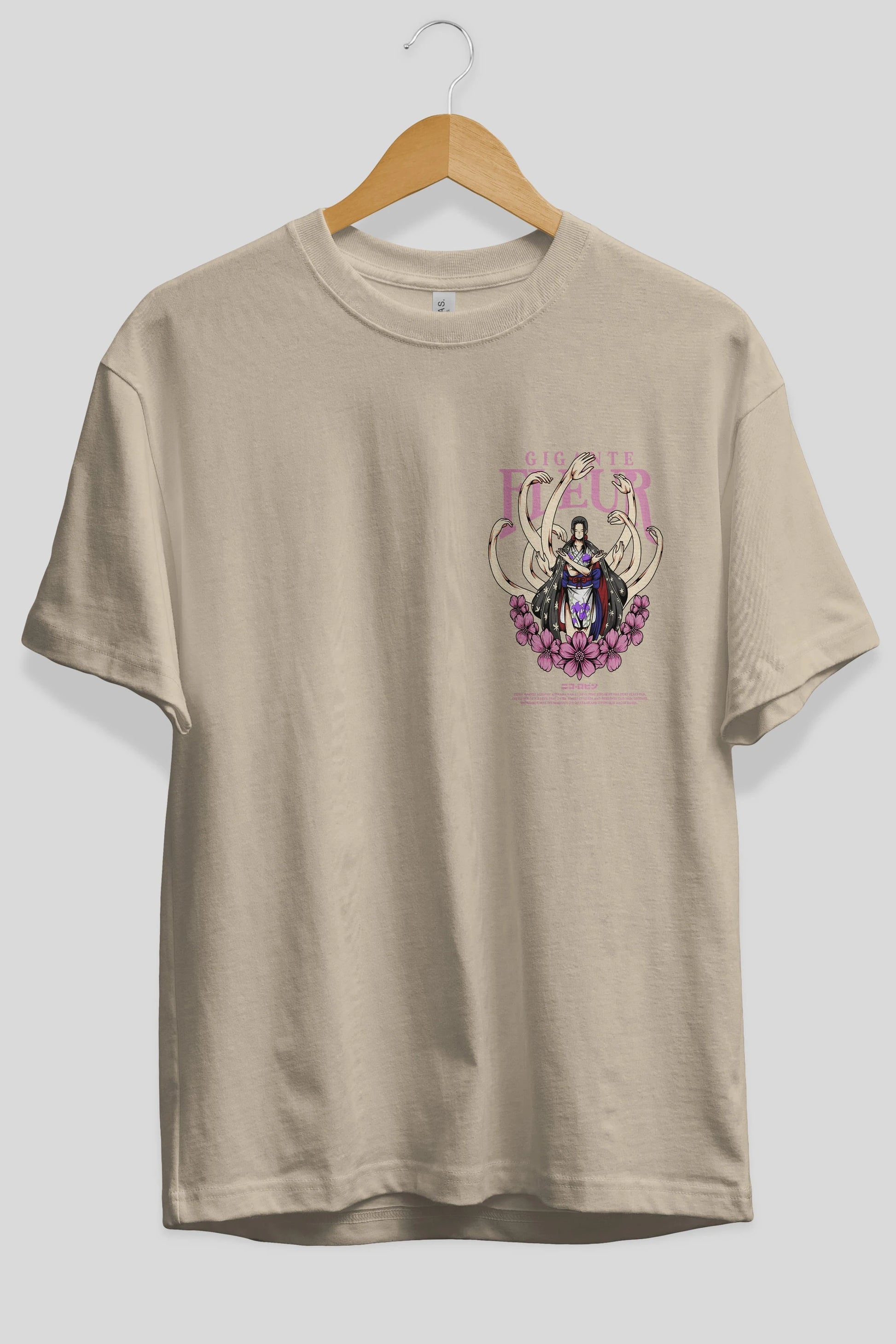 Gigante Fleur Ön Sol Baskılı Oversize t-shirt Erkek Kadın Unisex %100 Pamuk Bisiklet Yaka tişort