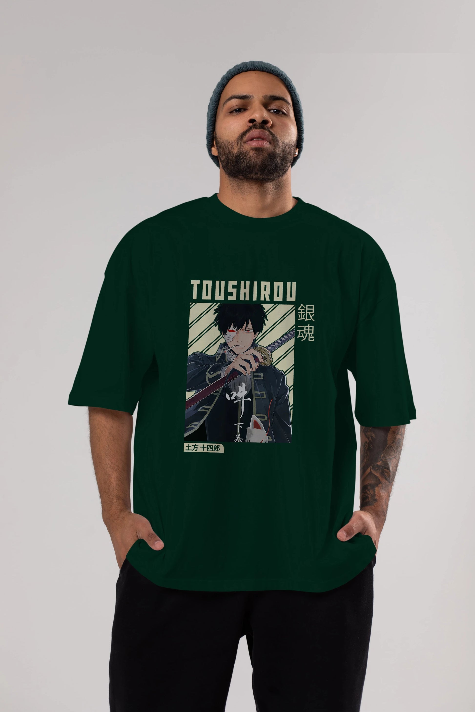 Toushirou Hijikata Anime Ön Baskılı Oversize t-shirt %100 pamuk Erkek Kadın Unisex