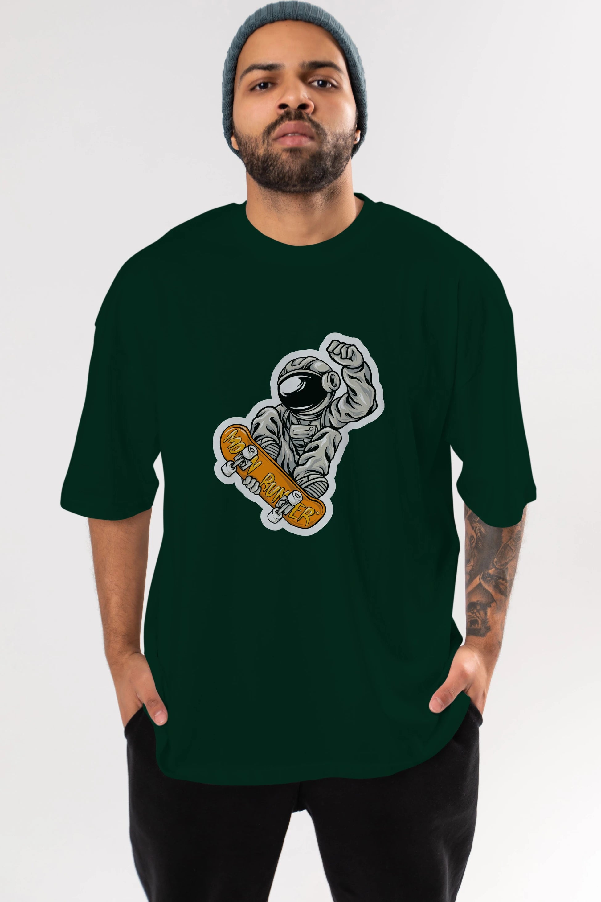 Moon Runner Sticker Ön Baskılı Oversize t-shirt Erkek Kadın Unisex