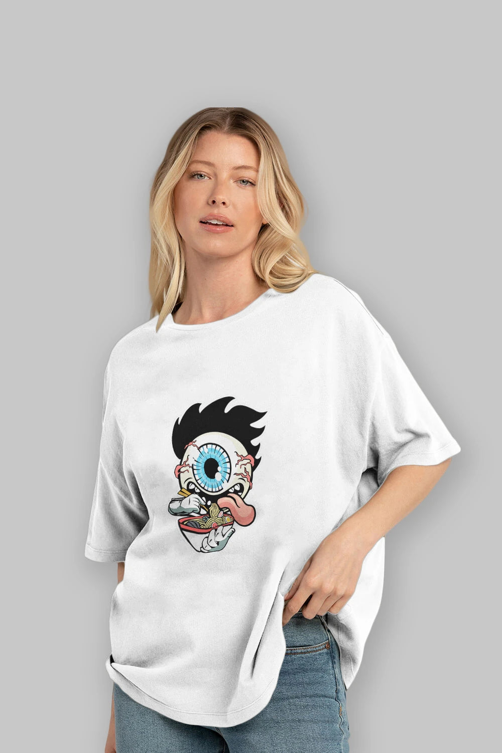Eyeball Ramen Ön Baskılı Oversize t-shirt Erkek Kadın Unisex %100 Pamuk tişort