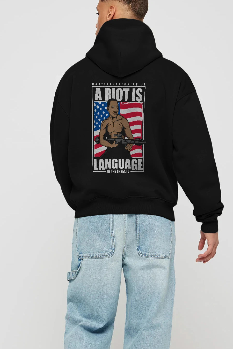 Luther King Jr Rambo Arka Baskılı Hoodie Oversize Kapüşonlu Sweatshirt Erkek Kadın Unisex