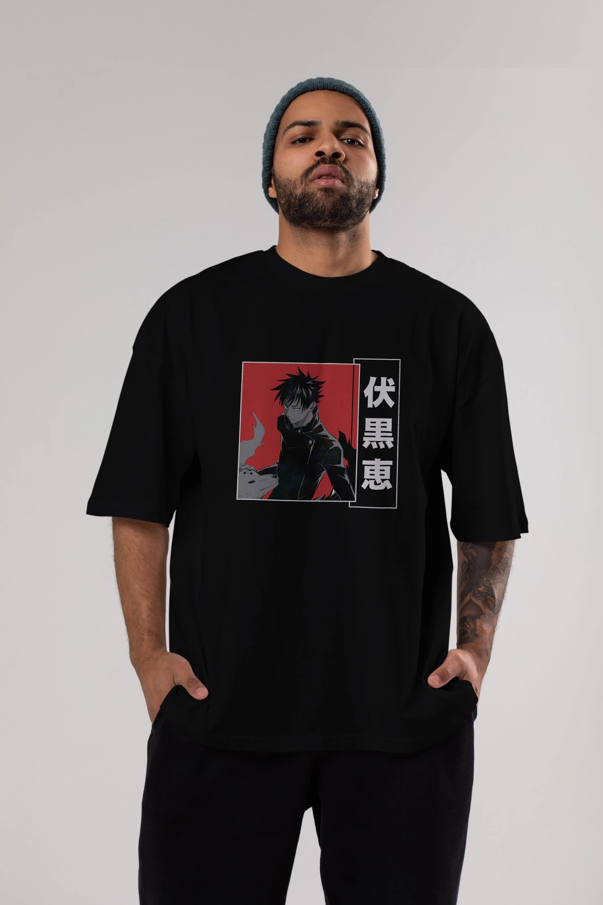 Megumi Fushiguro Anime Ön Baskılı Oversize t-shirt %100 pamuk Erkek Kadın Unisex