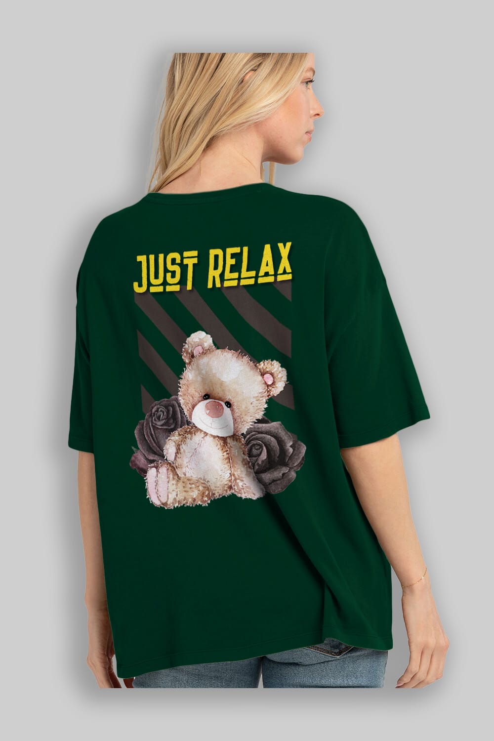 Just Relax Teddy Bear Arka Baskılı Oversize t-shirt Erkek Kadın Unisex