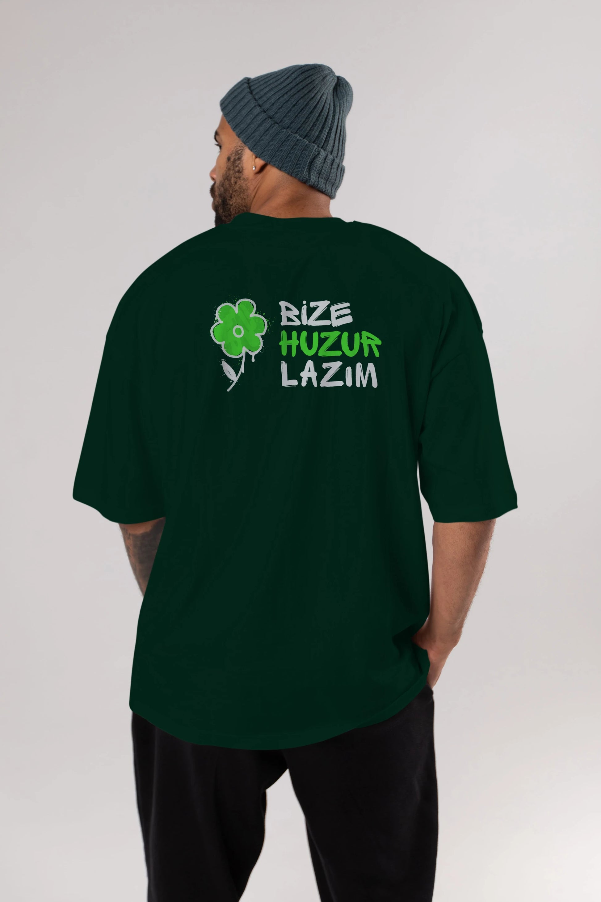 Bize Huzur Lazım Arka Baskılı Oversize t-shirt Erkek Kadın Unisex