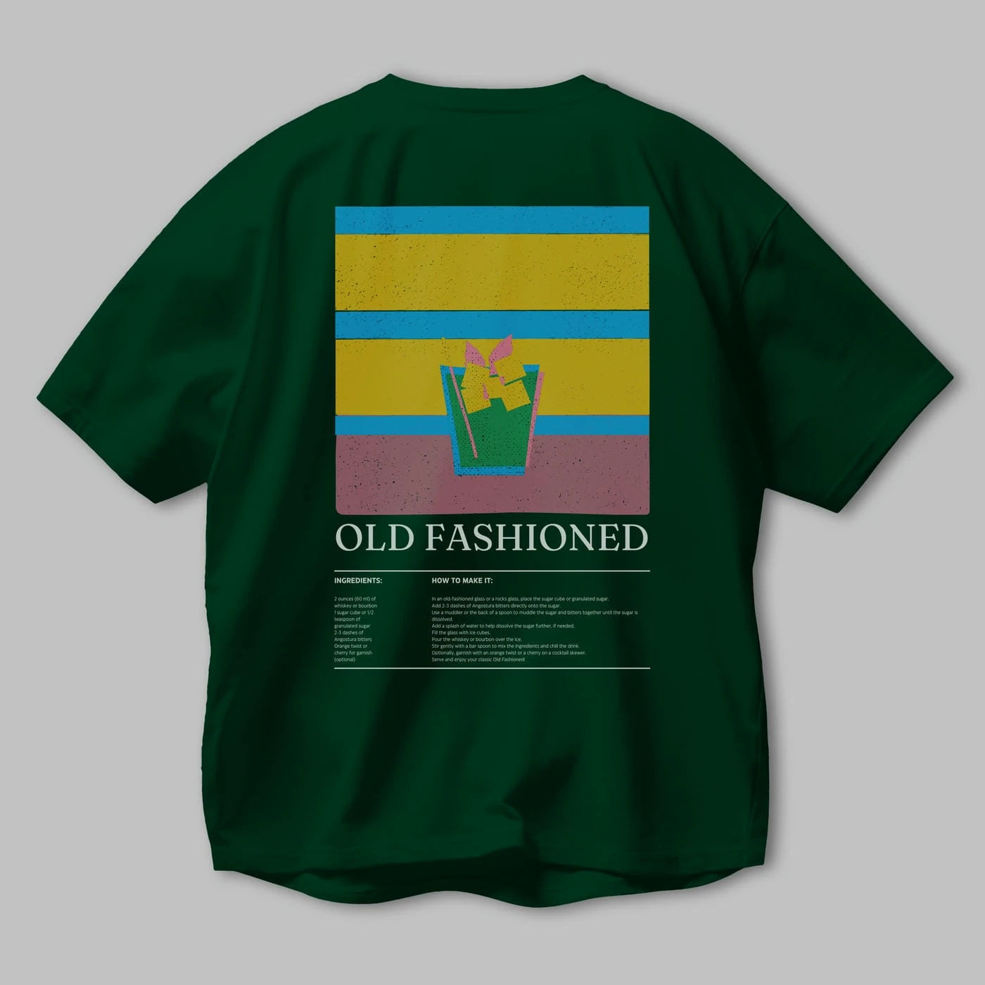 Old Fashioned Kokteyl Serisi Arka Baskılı Oversize t-shirt Erkek Kadın %100 Pamuk Bisiklet Yaka tişort