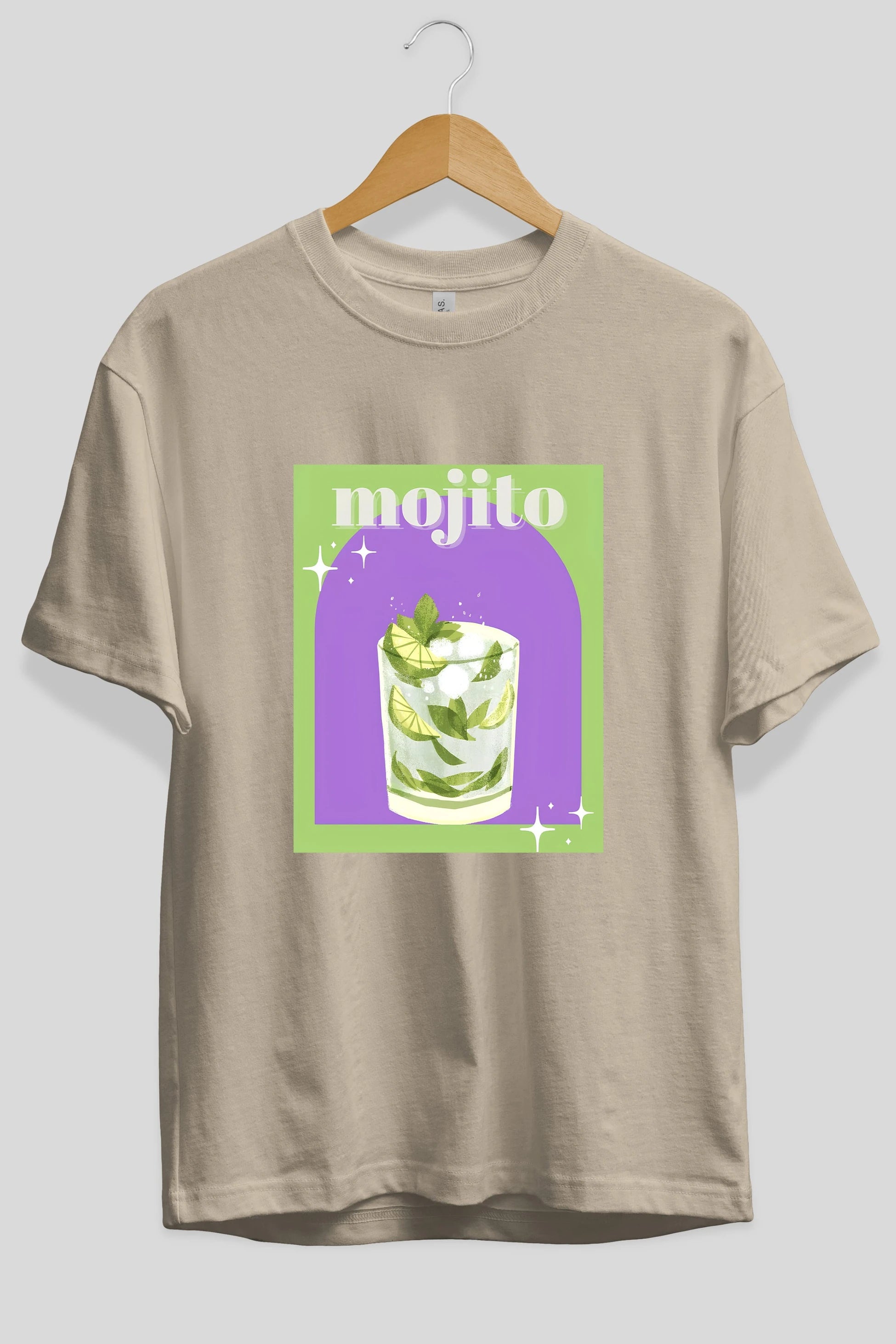 Mojito 3 Ön Baskılı Oversize t-shirt Erkek Kadın Unisex %100 Pamuk Bisiklet Yaka tişort