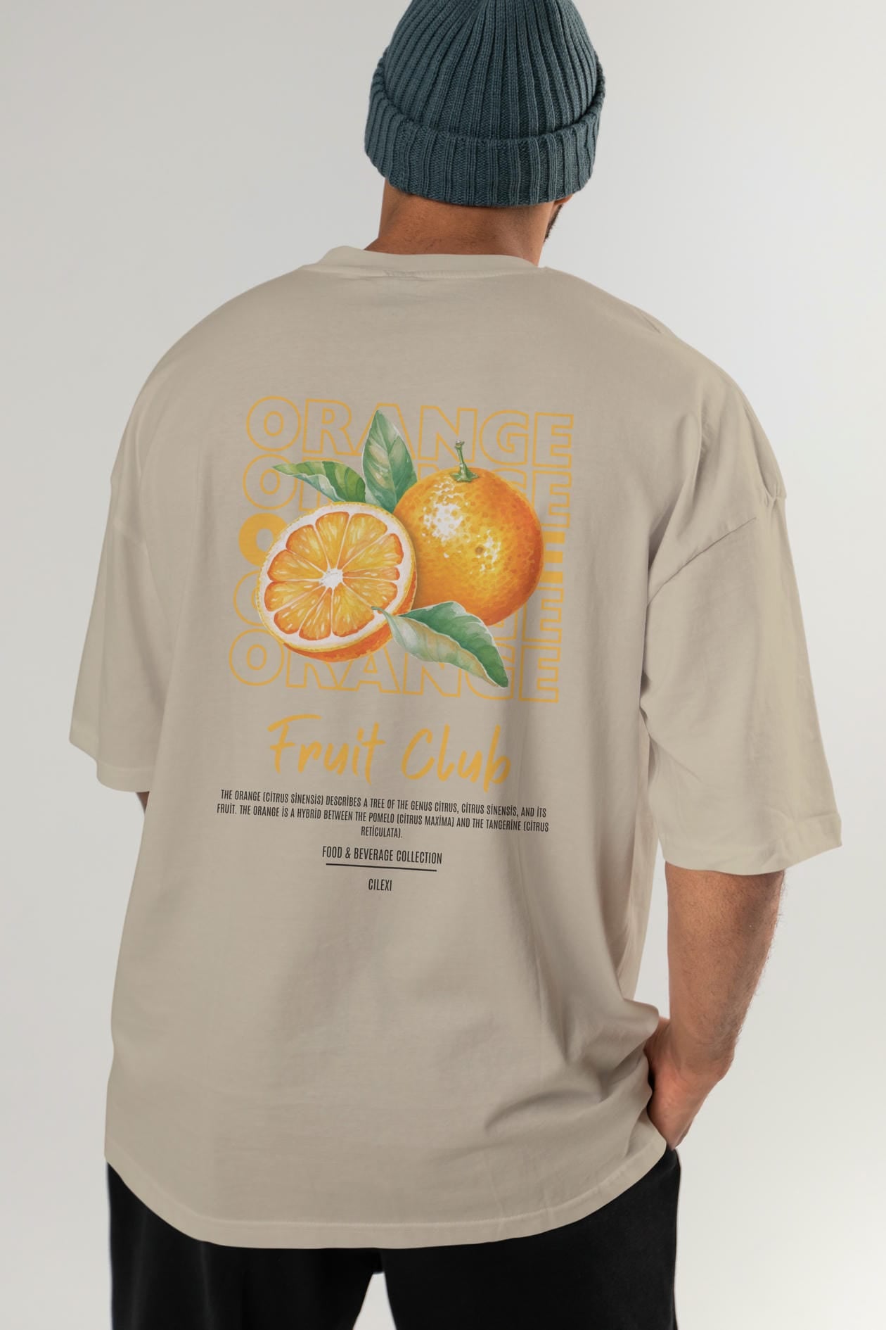 Orange Arka Baskılı Oversize t-shirt Erkek Kadın Pamuk Bisiklet Yaka tişort