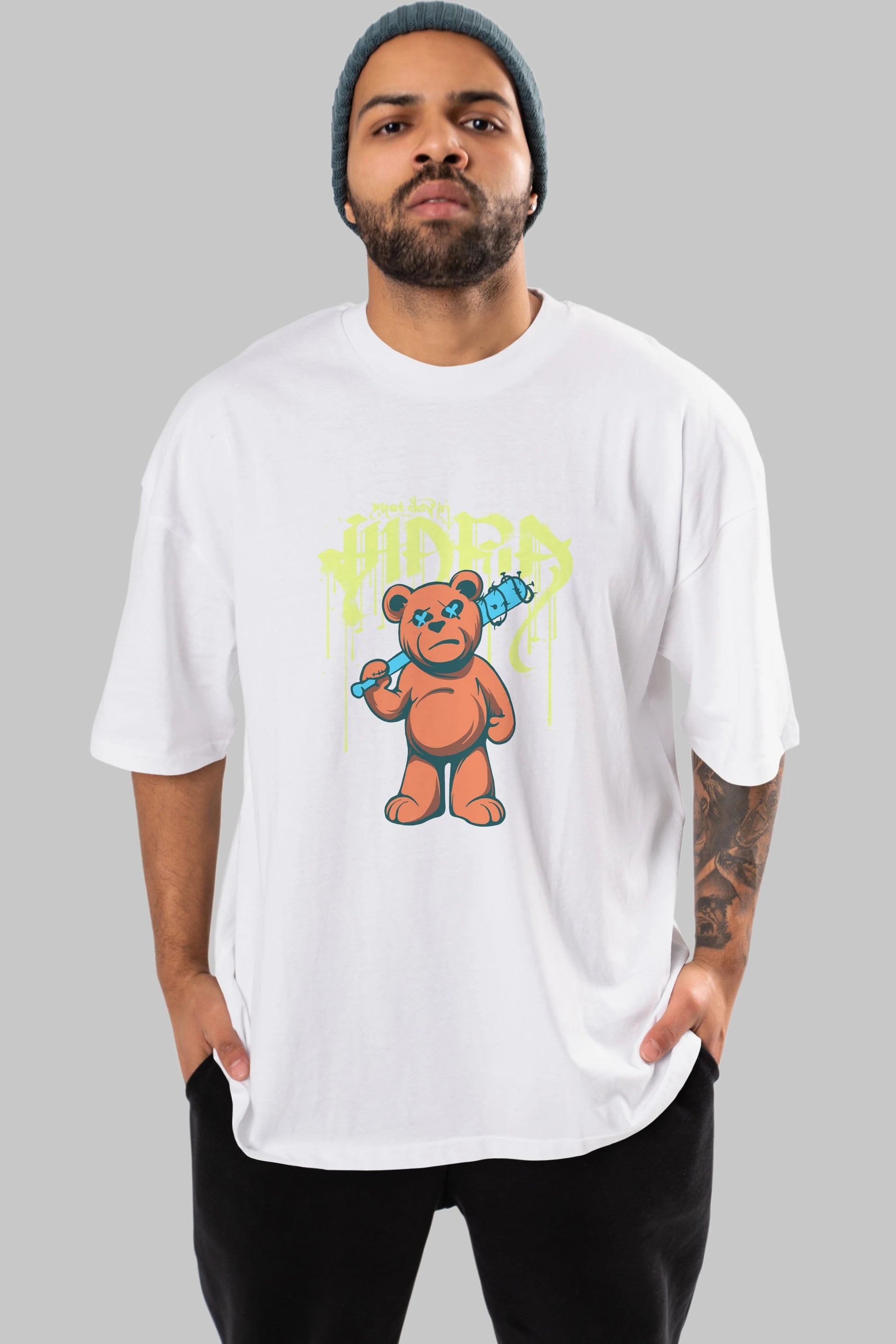 Hidra Bear Ön Baskılı Oversize t-shirt Erkek Kadın Unisex
