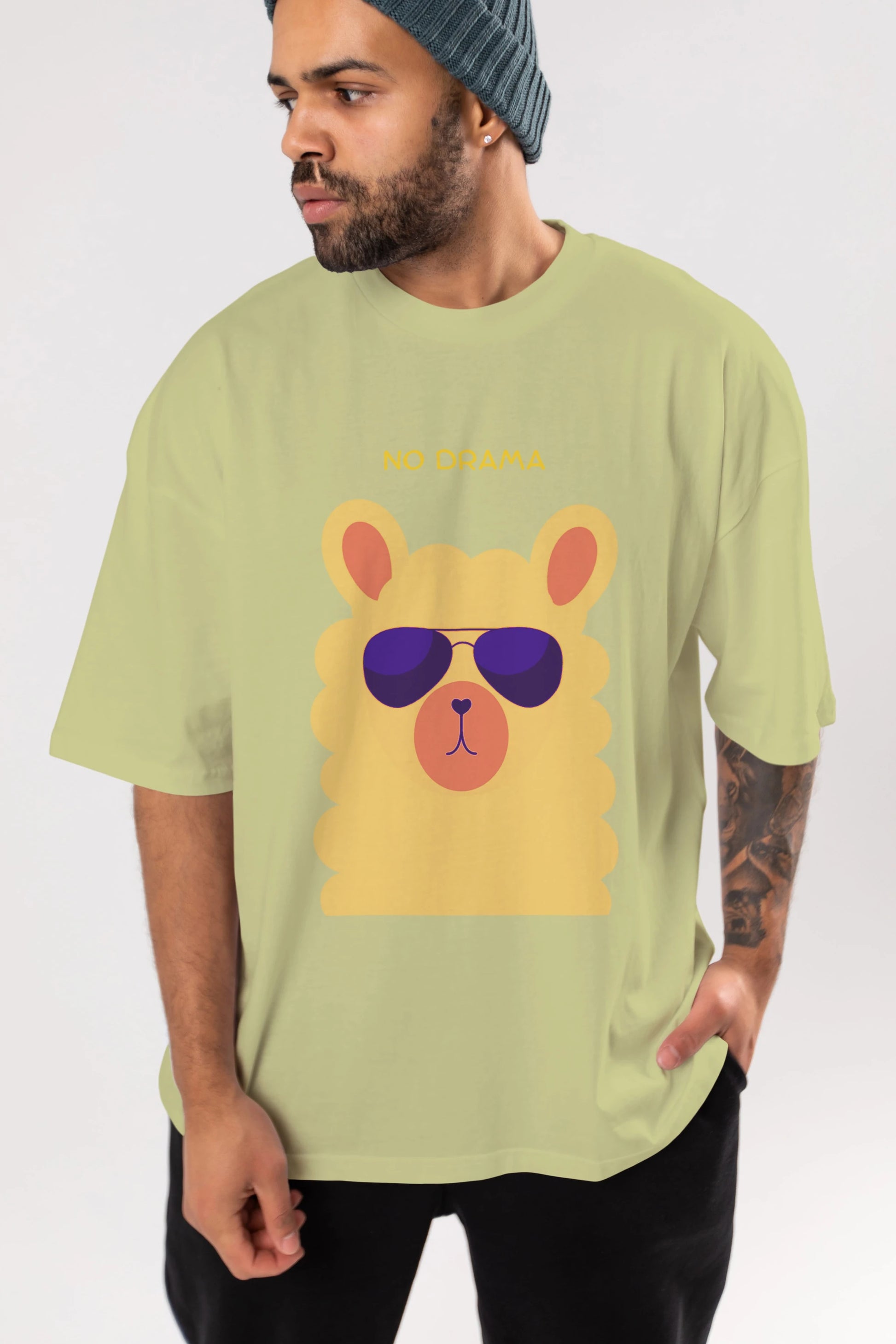 No Drama Yazılı Lama Ön Baskılı Oversize t-shirt Erkek Kadın Unisex