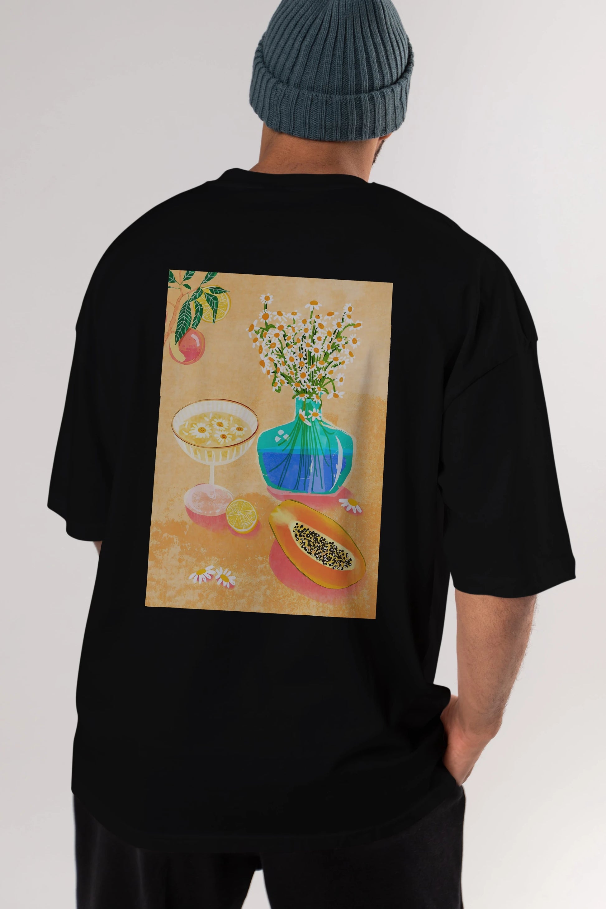 Cheers 2 Arka Baskılı Oversize t-shirt Erkek Kadın Unisex %100 Pamuk Bisiklet Yaka tişort