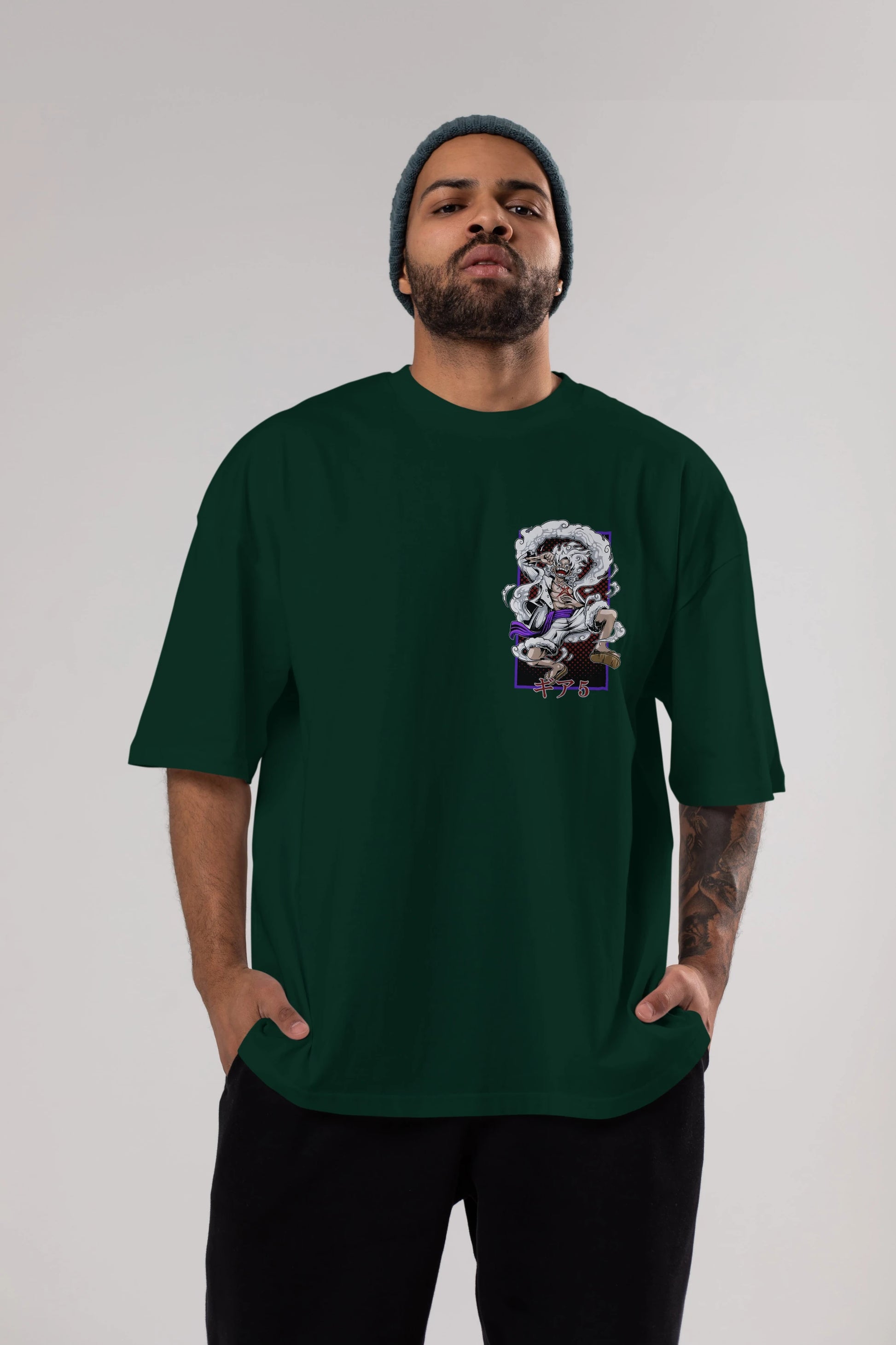 MONKEY D. LUFFY GEAR5 Ön Sol Baskılı Oversize t-shirt Erkek Kadın Unisex %100 Pamuk Bisiklet Yaka tişort