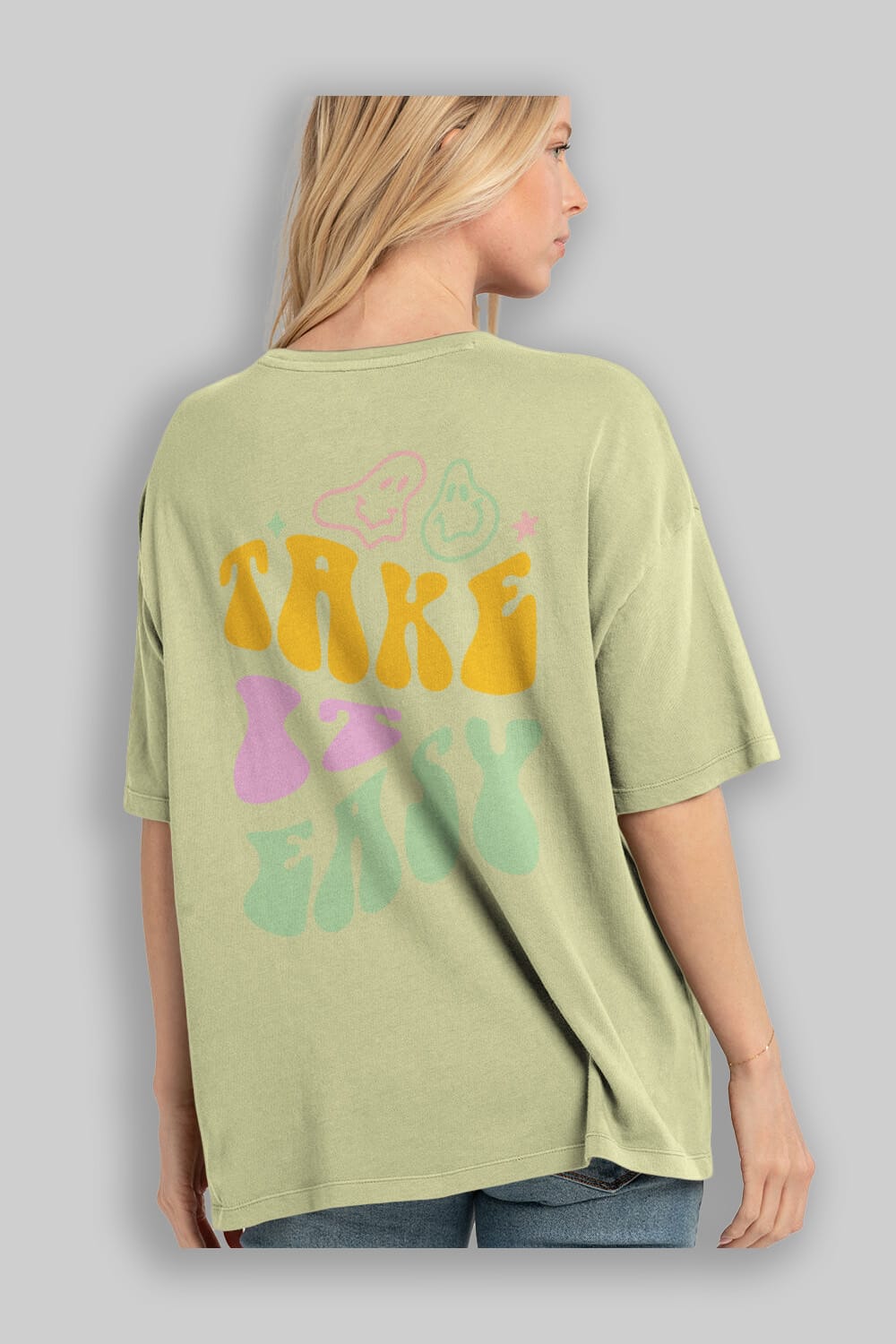 Take it Easy Yazılı Arka Baskılı Oversize t-shirt Erkek Kadın Unisex