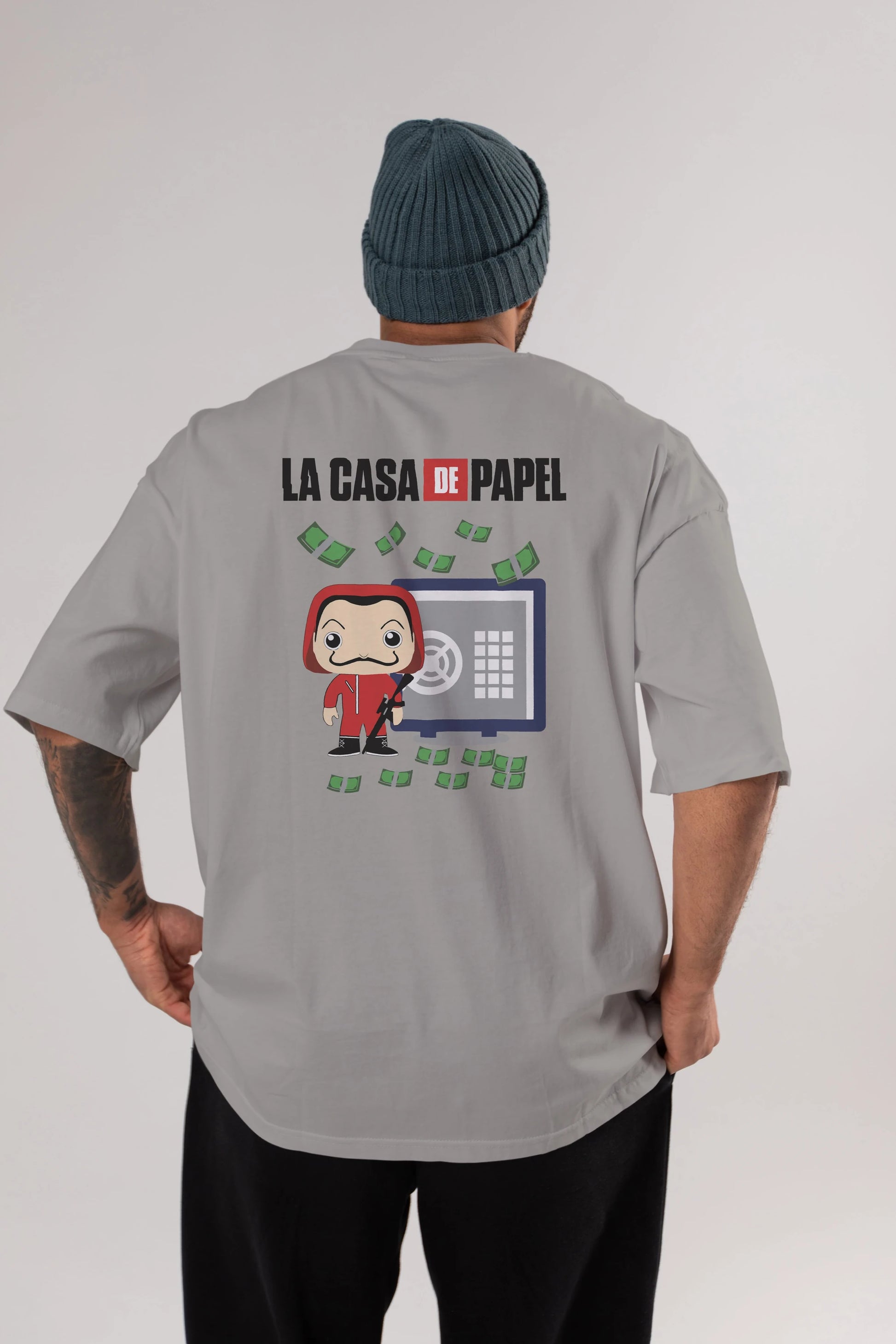 La Casa De Papel (4) Arka Baskılı Oversize t-shirt Erkek Kadın Unisex %100 Pamuk Bisiklet Yaka tişort