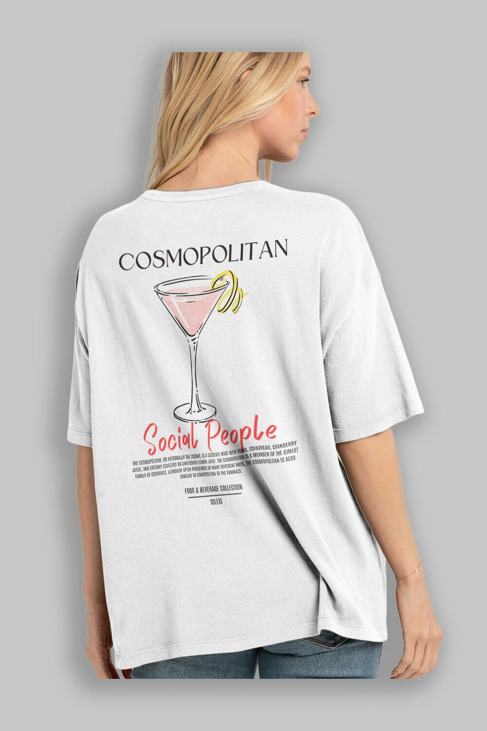 Cosmopolıtan Kokteyl Serisi Baskılı Oversize t-shirt Erkek Kadın Unisex %100 Pamuk Bisiklet Yaka tişort