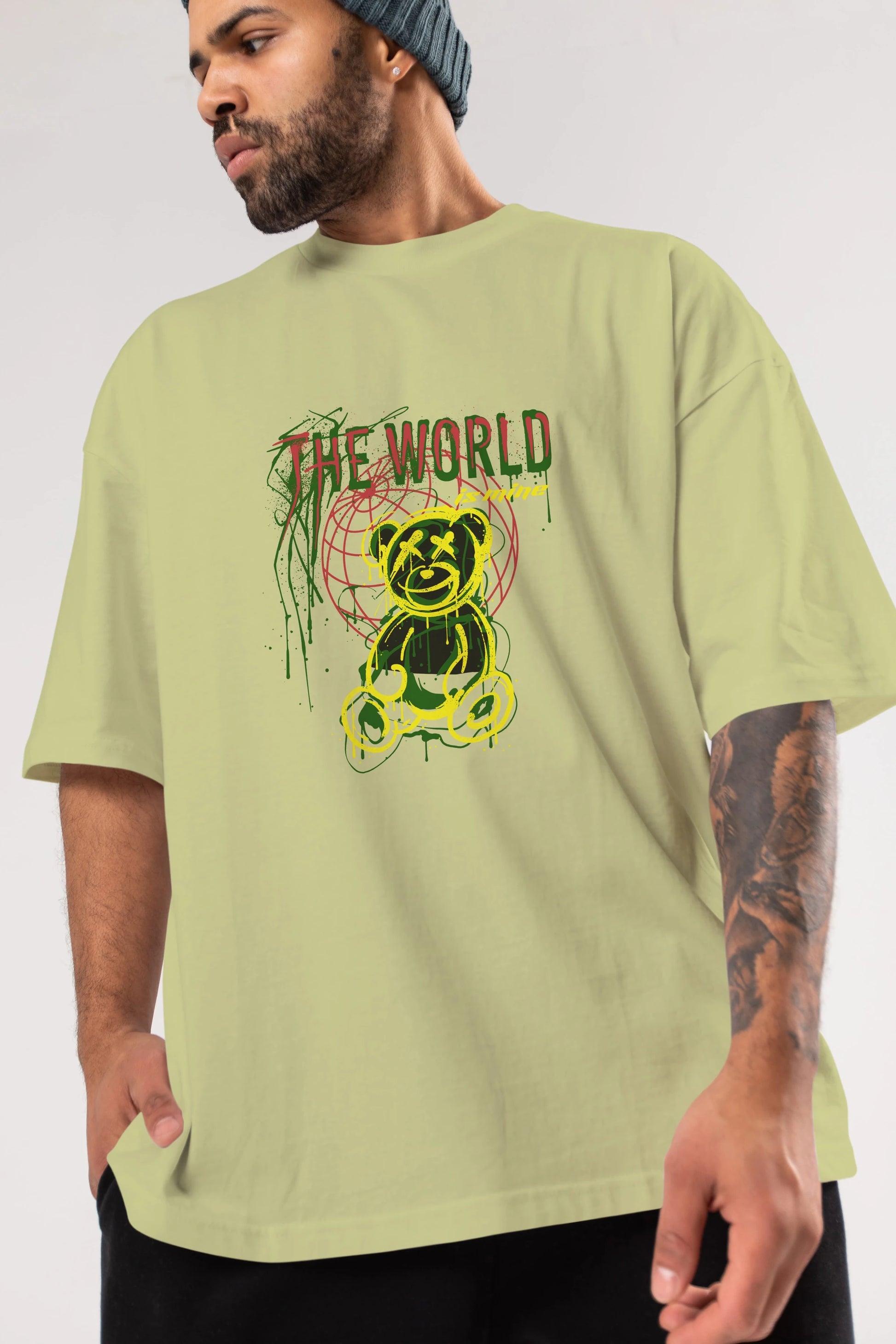 The World is Mine Bear Ön Baskılı Oversize t-shirt Erkek Kadın Unisex