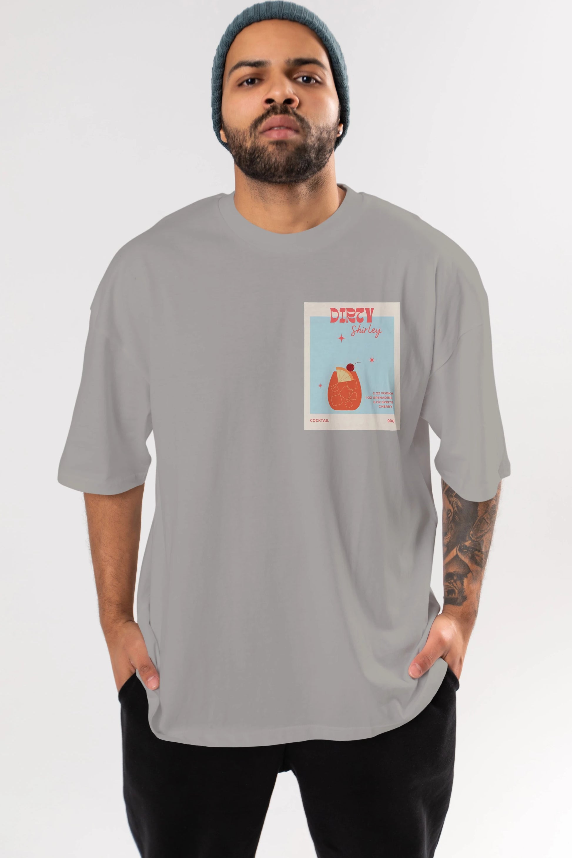 Dirty Shirley Ön Sol Baskılı Oversize t-shirt Erkek Kadın Unisex %100 Pamuk Bisiklet Yaka tişort