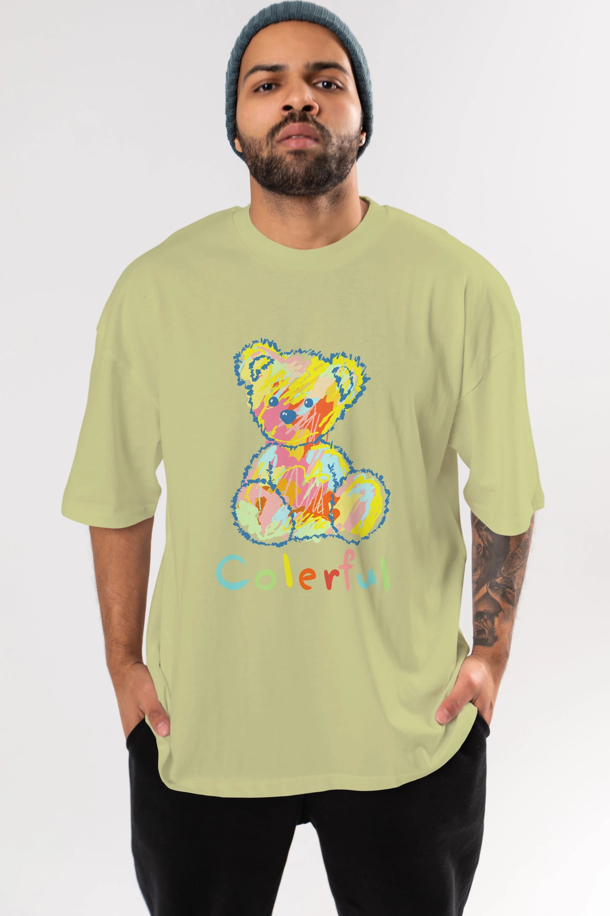 Colerful Bear Ön Baskılı Oversize t-shirt Erkek Kadın Unisex
