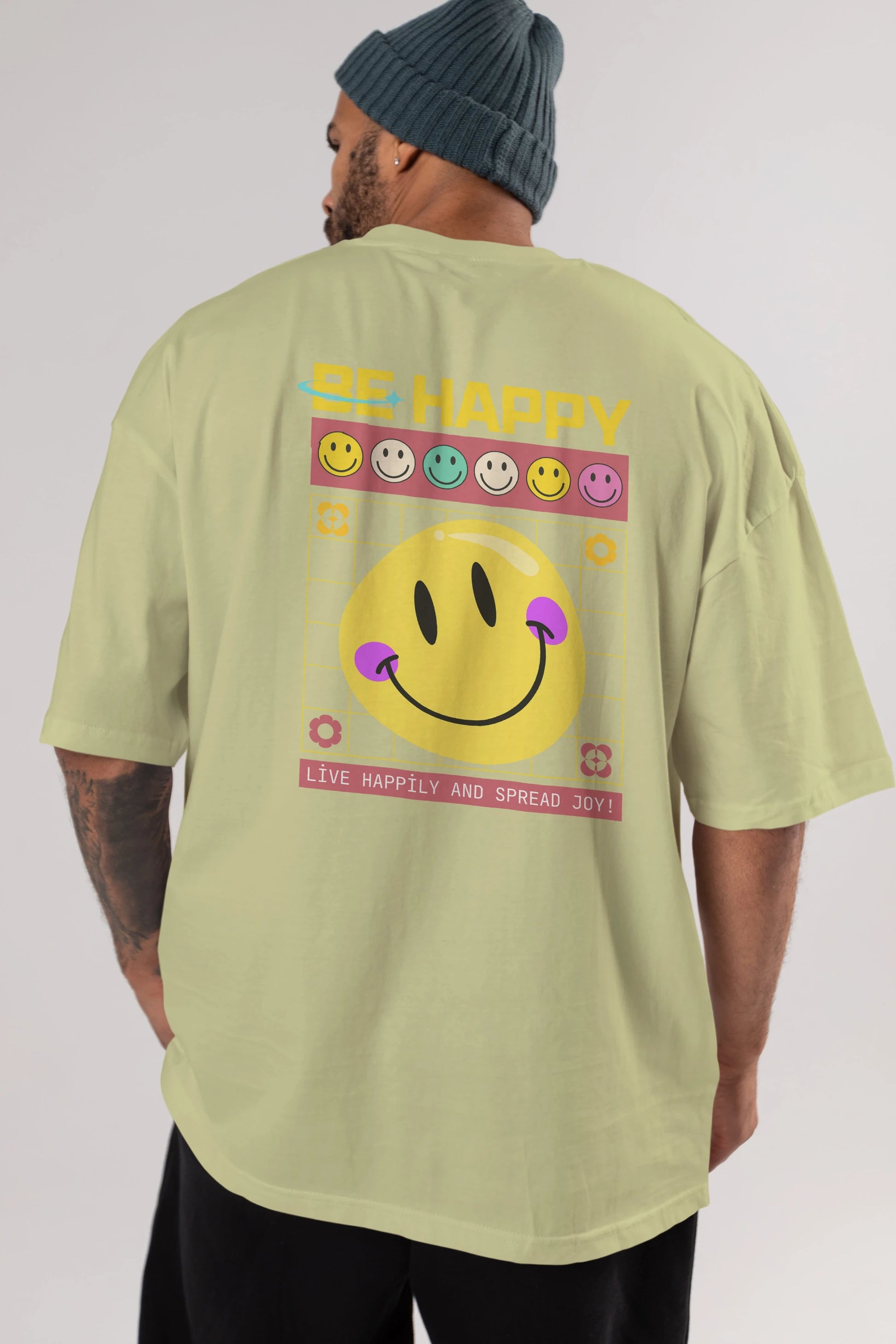 Be Happy Yazılı Arka Baskılı Oversize t-shirt Erkek Kadın Unisex