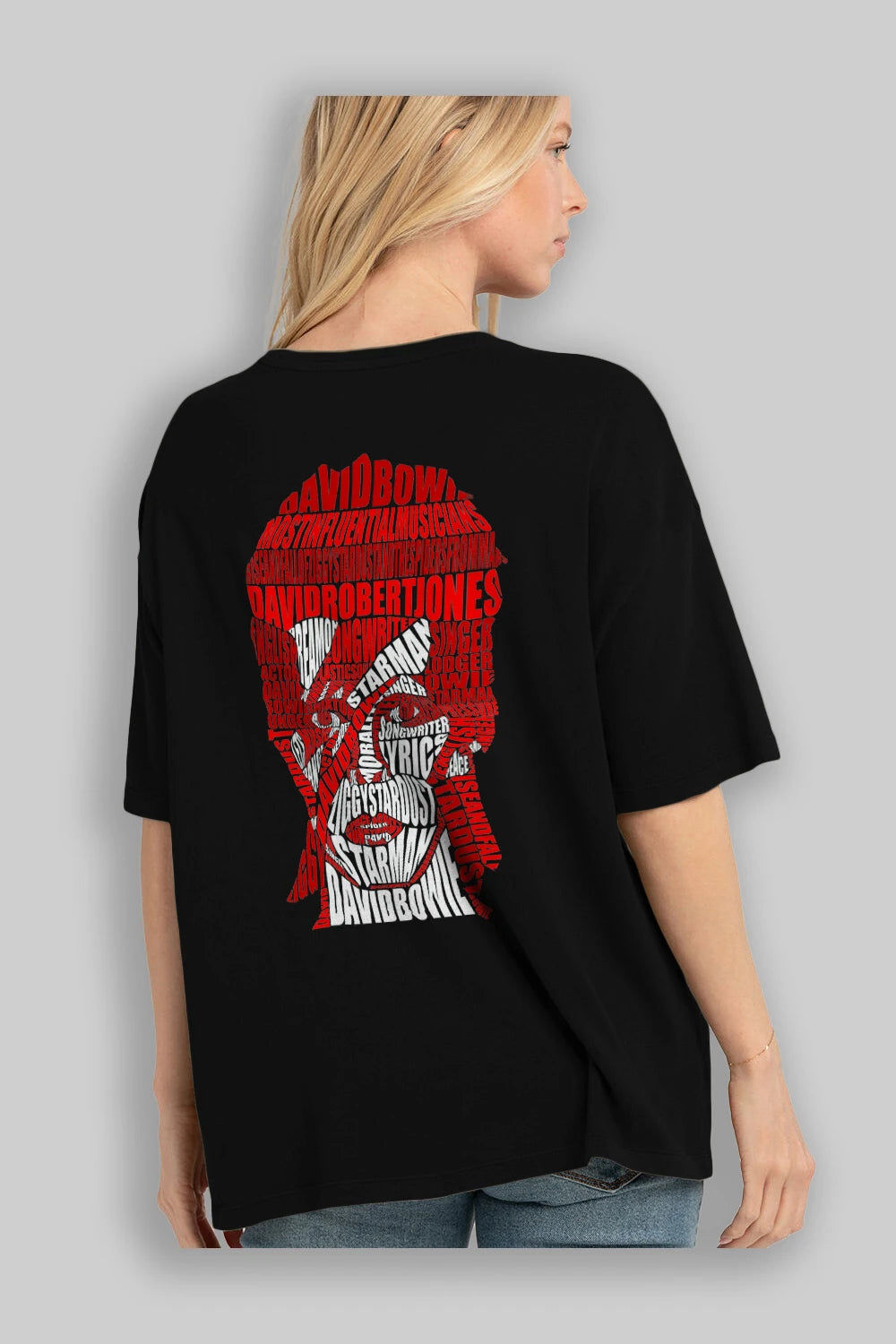 David Bowie Calligram Arka Baskılı Oversize t-shirt %100 pamuk Erkek Kadın Unisex