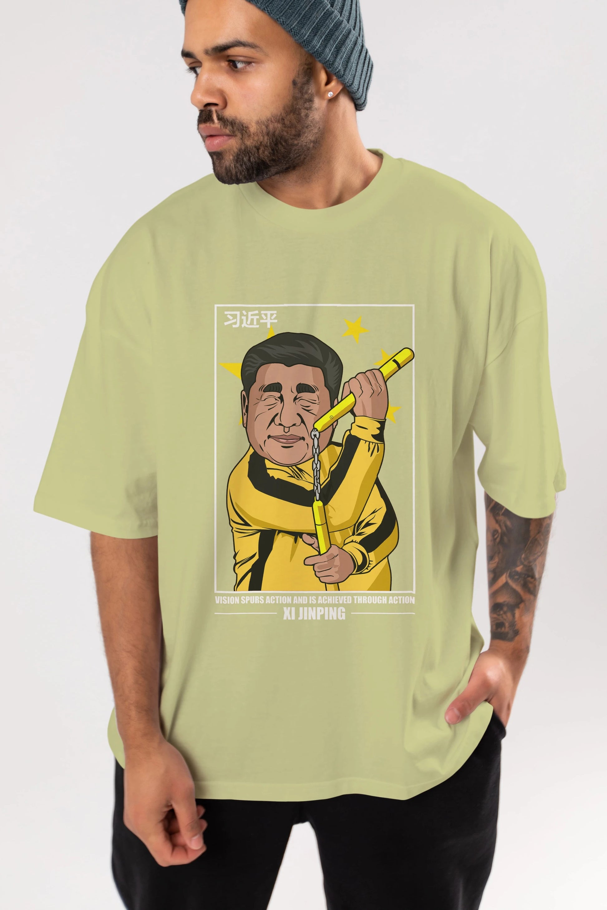 Xi Jinping Bruce Lee Ön Baskılı Oversize t-shirt Erkek Kadın Unisex %100 Pamuk tişort