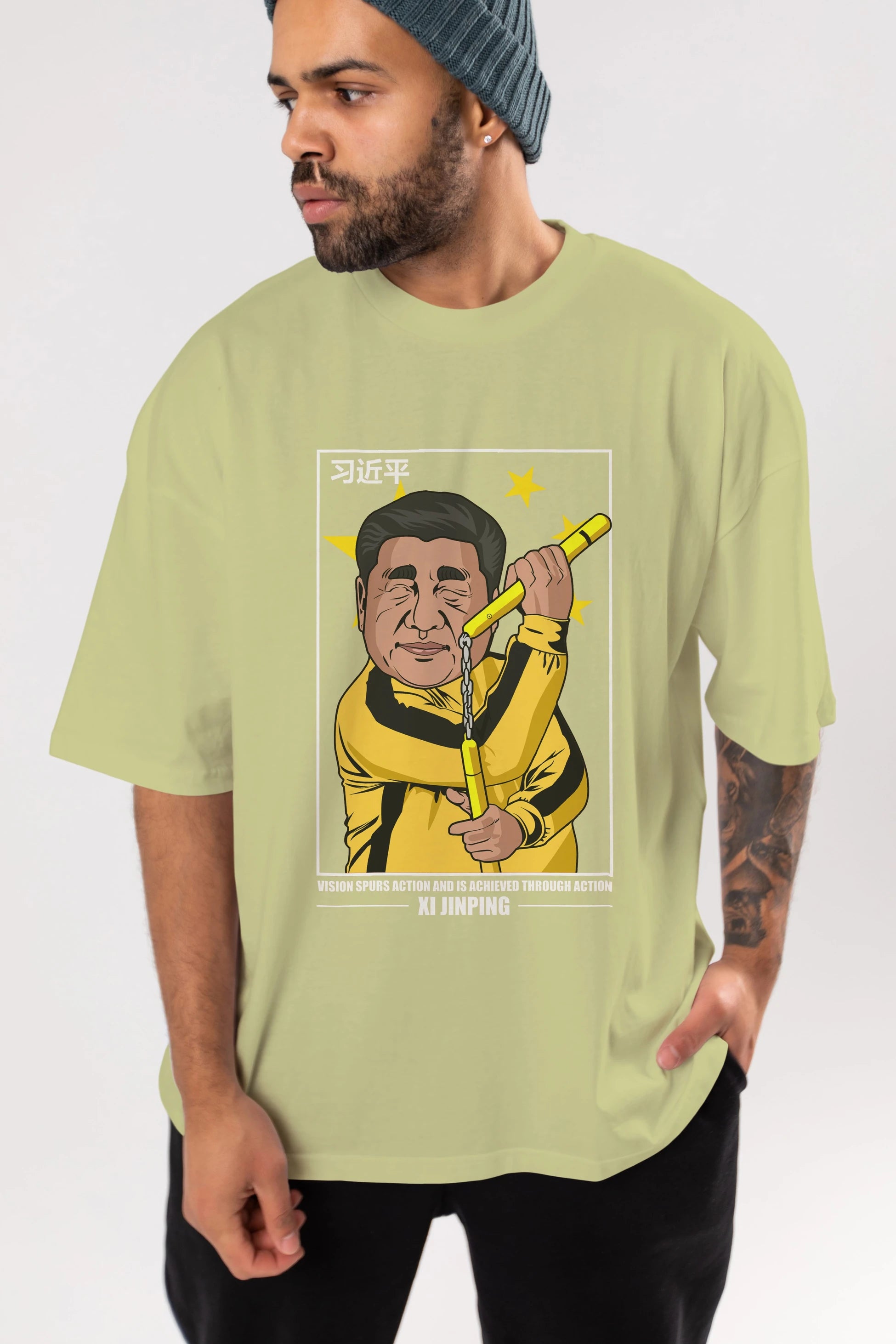 Xi Jinping Bruce Lee Ön Baskılı Oversize t-shirt Erkek Kadın Unisex %100 Pamuk tişort
