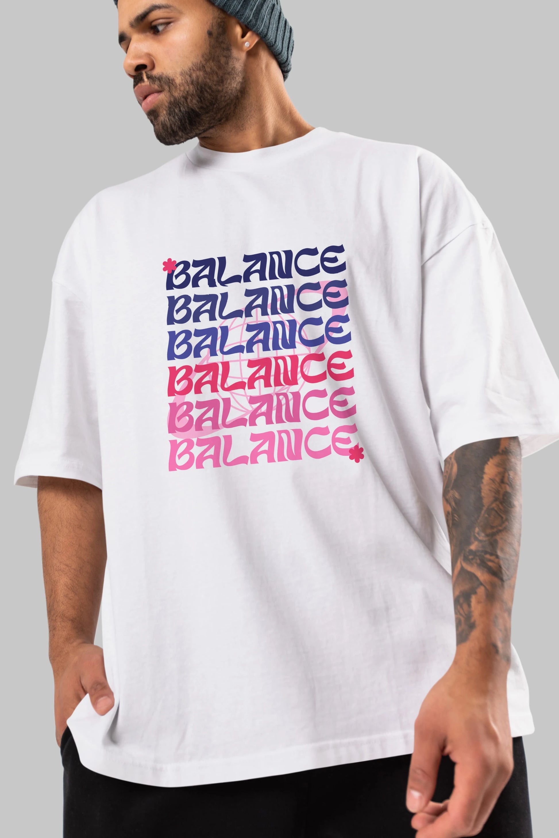 Balance Yazılı Ön Baskılı Oversize t-shirt Erkek Kadın Unisex