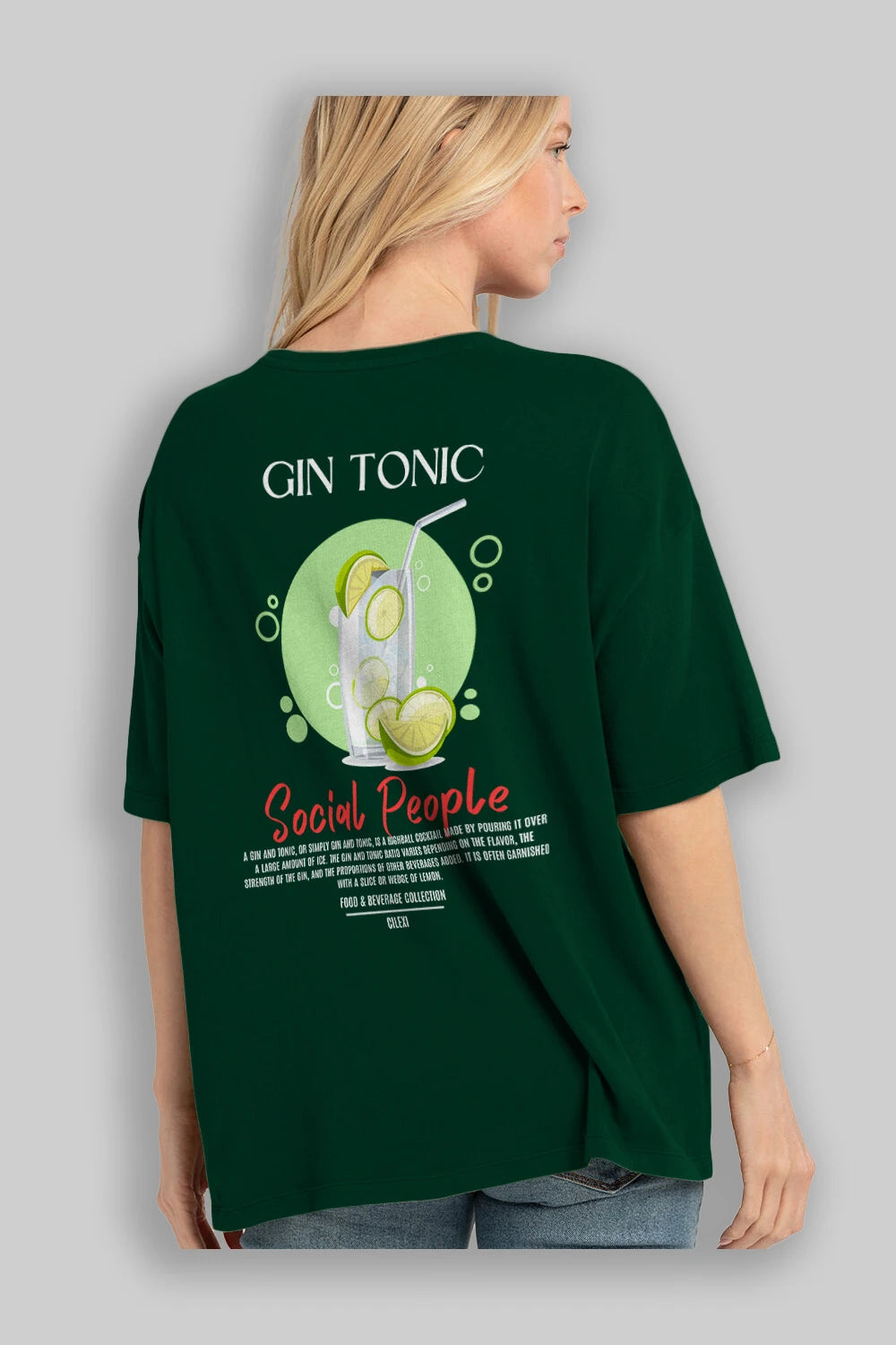 Gın Tonıc Kokteyl Serisi Baskılı Oversize t-shirt Erkek Kadın Unisex %100 Pamuk Bisiklet Yaka tişort
