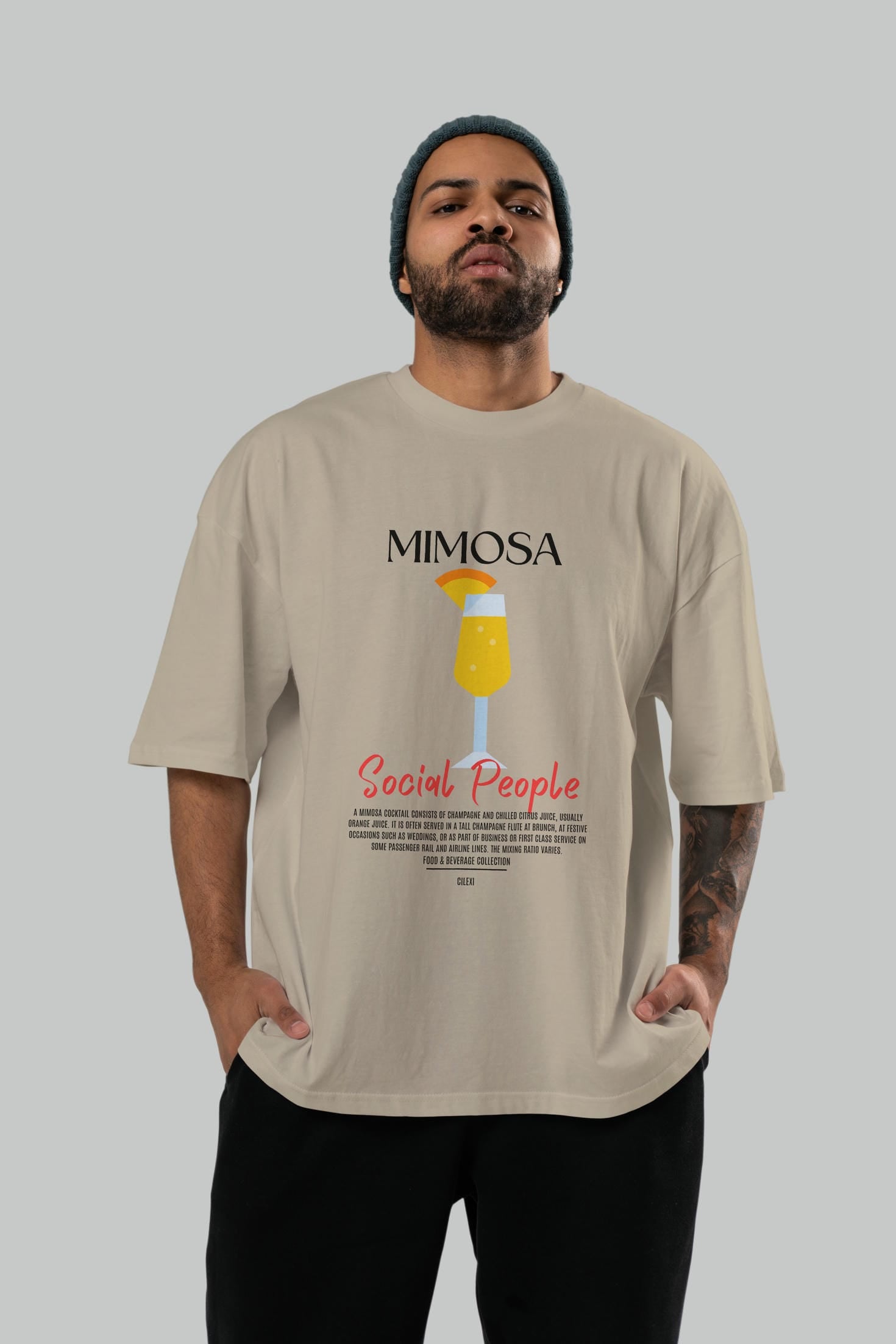 Mimosa Kokteyl Serisi ön Baskılı Oversize t-shirt Erkek Kadın %100 Pamuk Bisiklet Yaka tişort