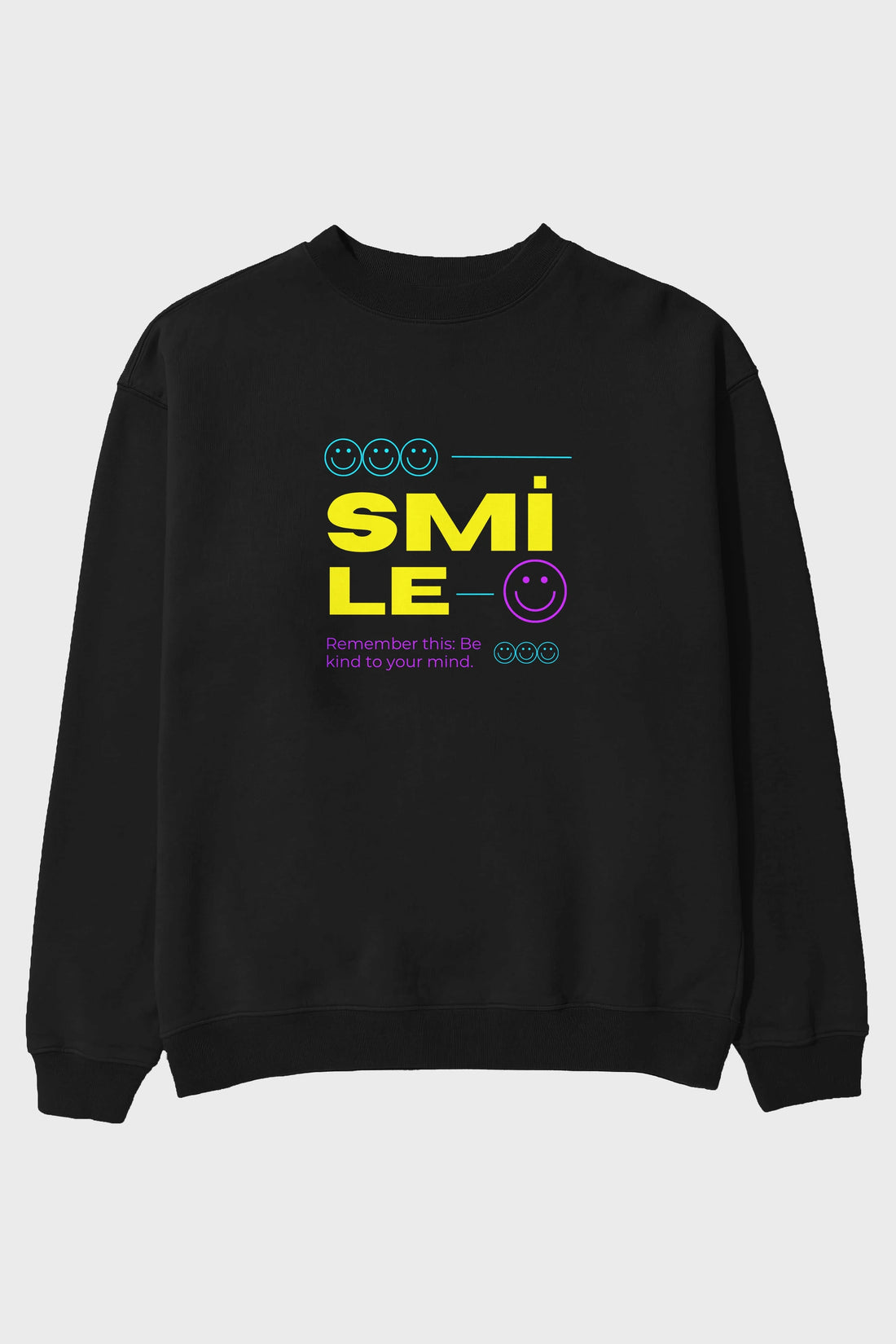 Smile Yazılı 2 Ön Baskılı Oversize Sweatshirt Erkek Kadın Unisex
