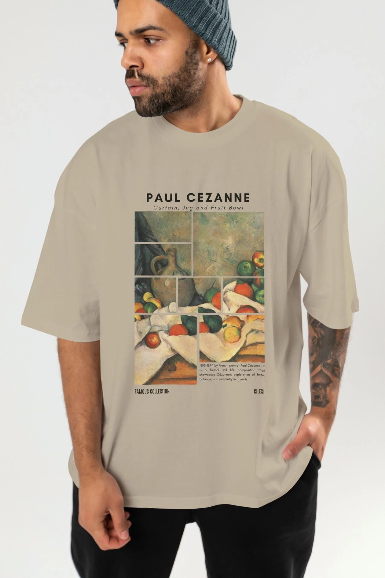 Paul Cezanne Curtain ön Baskılı Oversize t-shirt Erkek Kadın Bisiklet Yaka Pamuk tişort