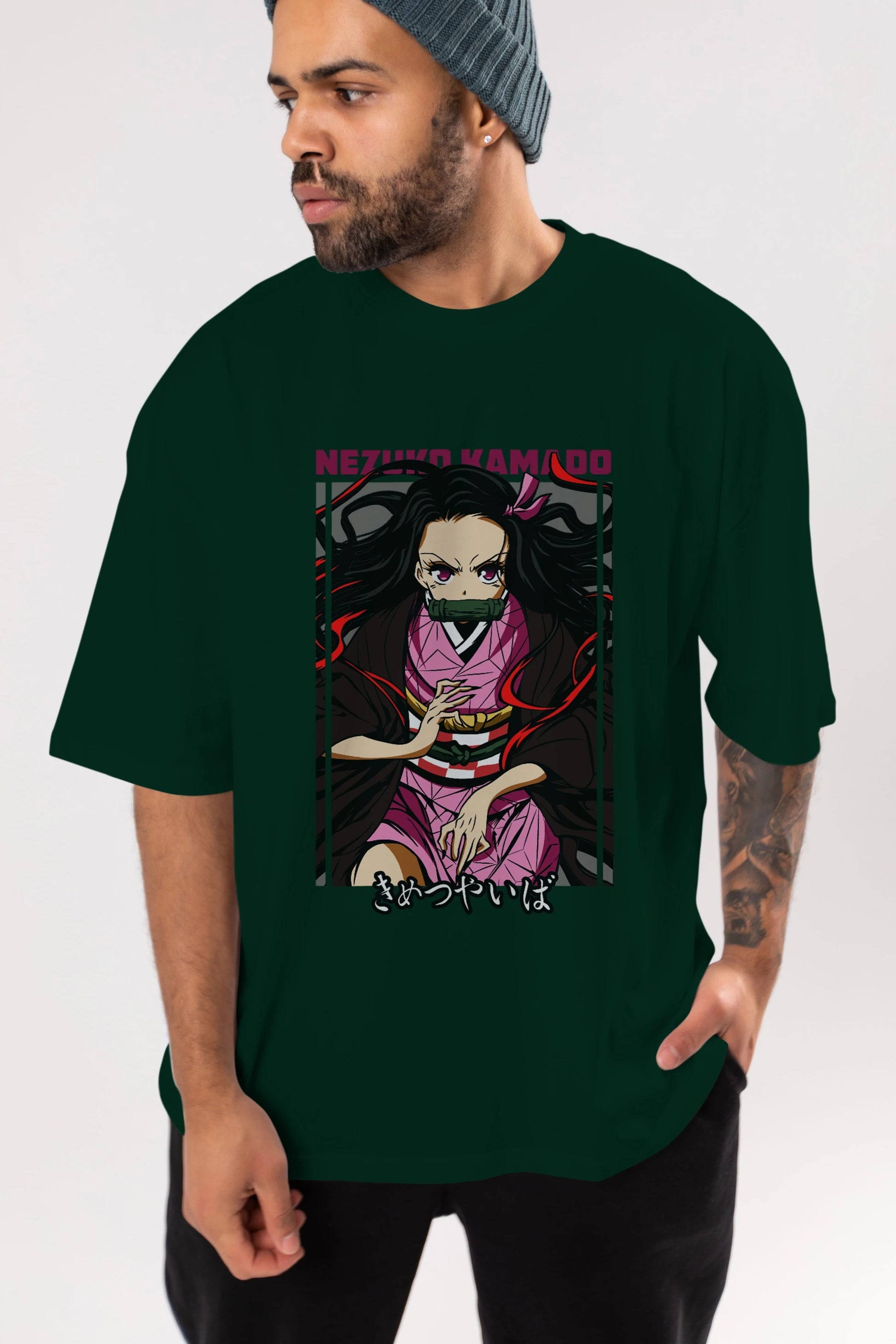 Nezuko Kamado 1 Anime Ön Baskılı Oversize t-shirt %100 pamuk Erkek Kadın Unisex