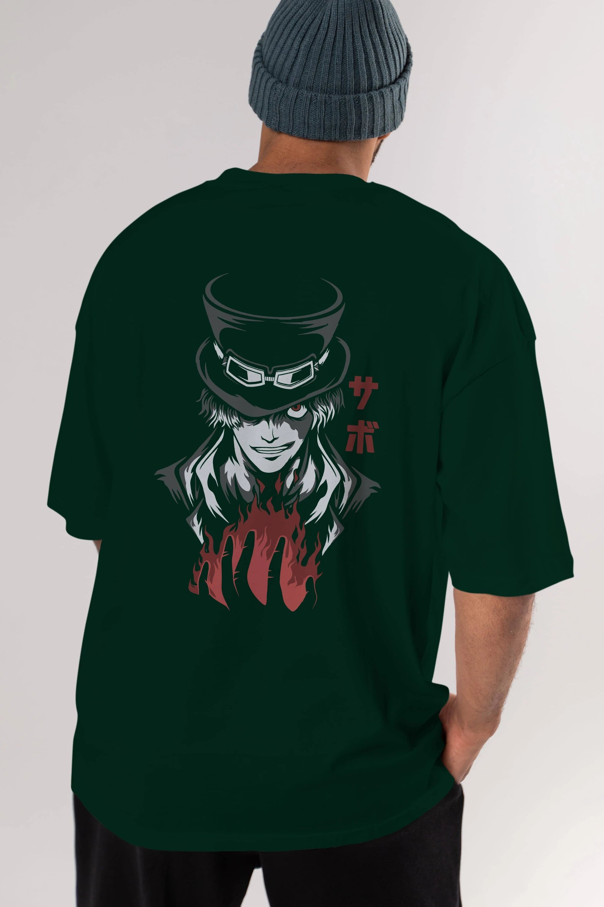 SaboOnePiece Anime Arka Baskılı Oversize t-shirt Erkek Kadın Unisex