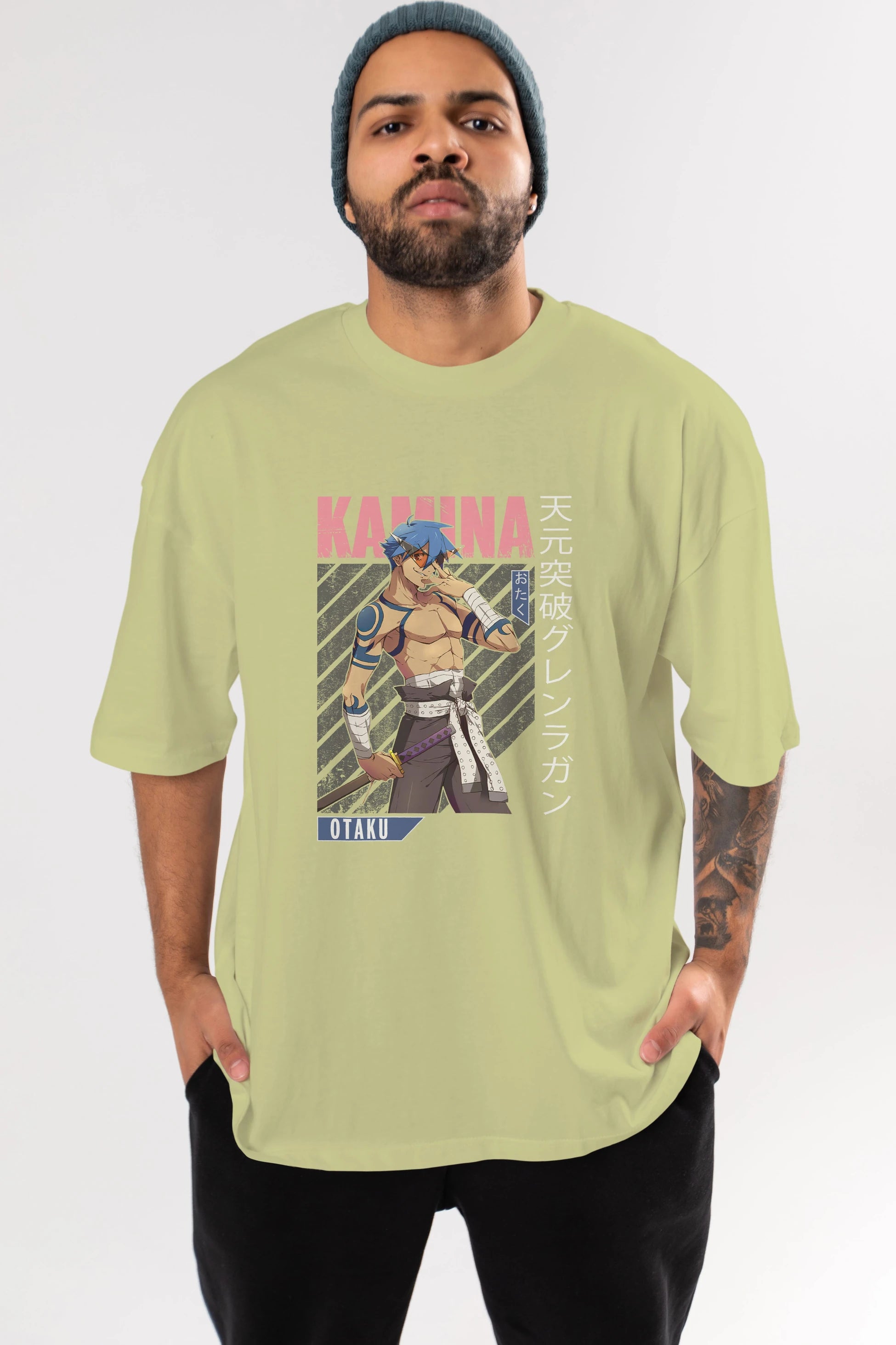 Kamina 5 Anime Ön Baskılı Oversize t-shirt %100 pamuk Erkek Kadın Unisex