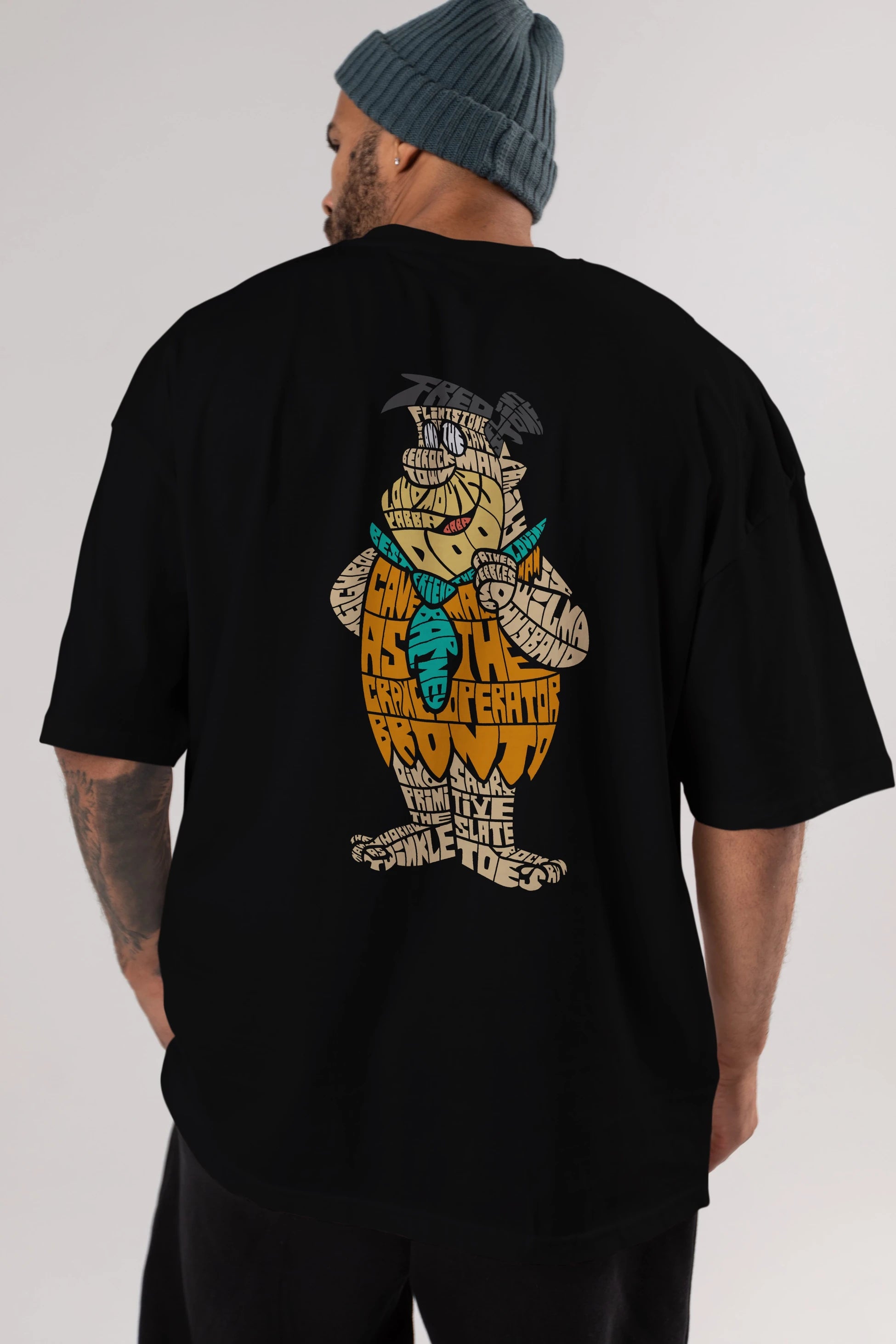 Fred Flintstone Arka Baskılı Oversize t-shirt %100 pamuk Erkek Kadın Unisex