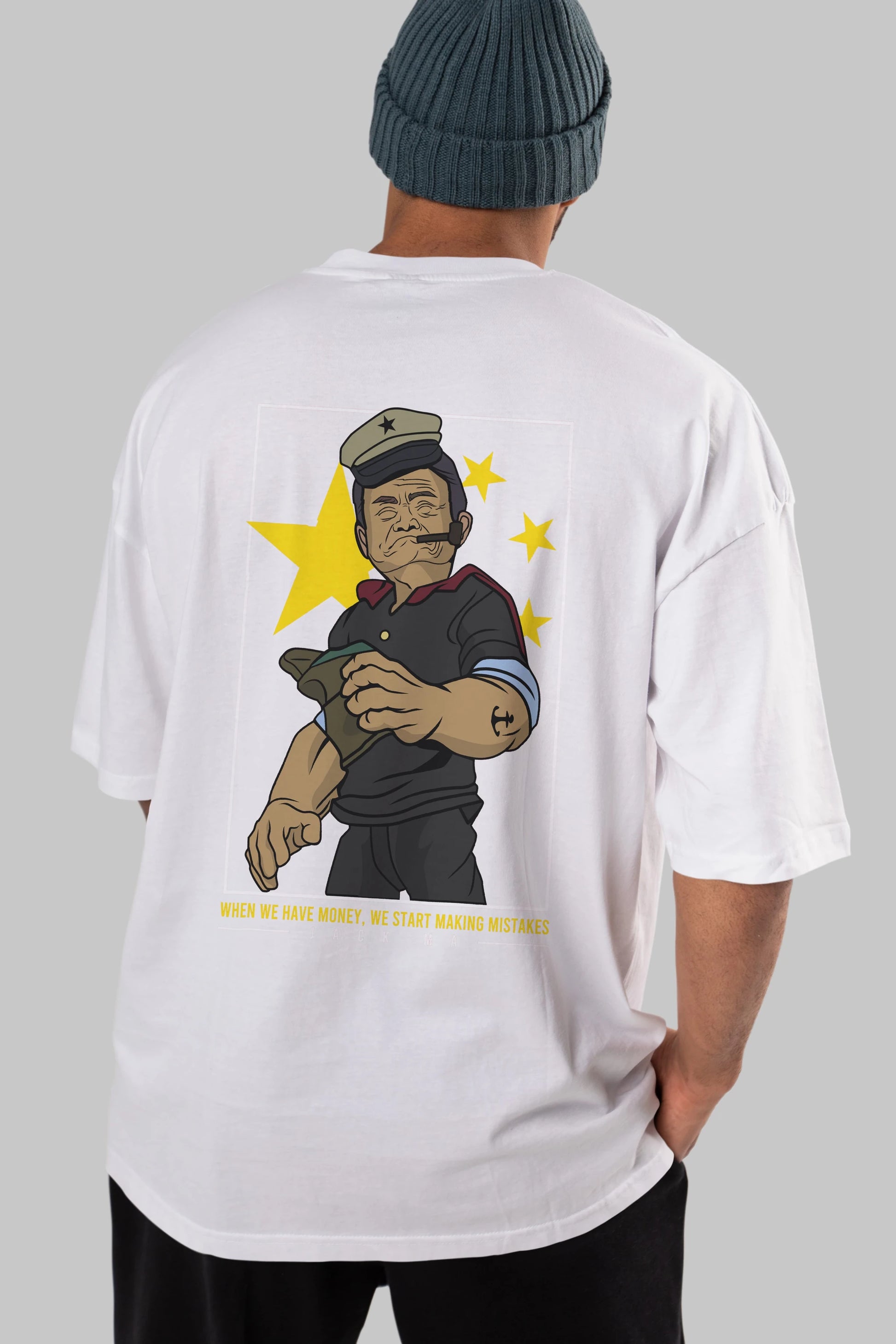 Popeye Jack Ma Arka Baskılı Oversize t-shirt Erkek Kadın Unisex %100 Pamuk tişort