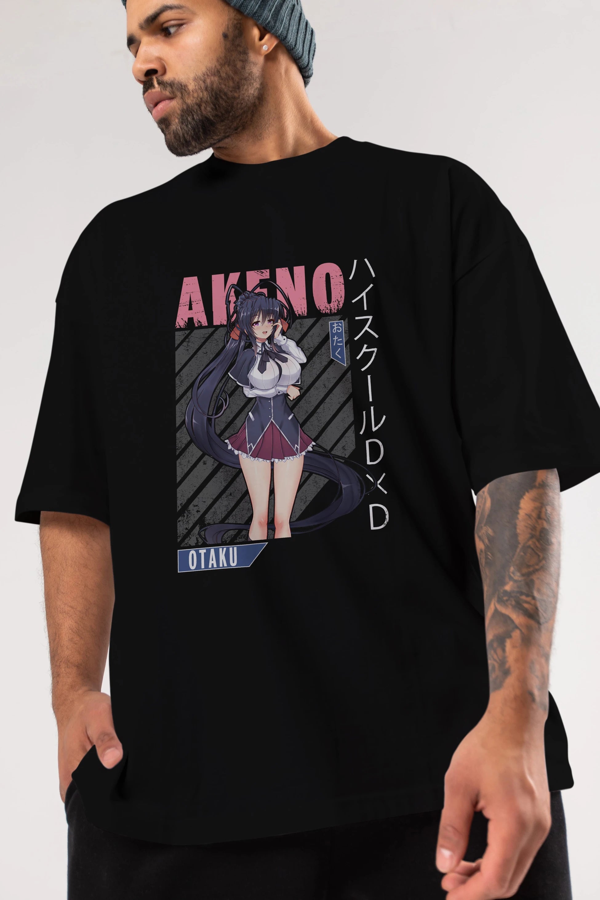 Akeno Himejima 4 Anime Ön Baskılı Oversize t-shirt %100 pamuk Erkek Kadın Unisex