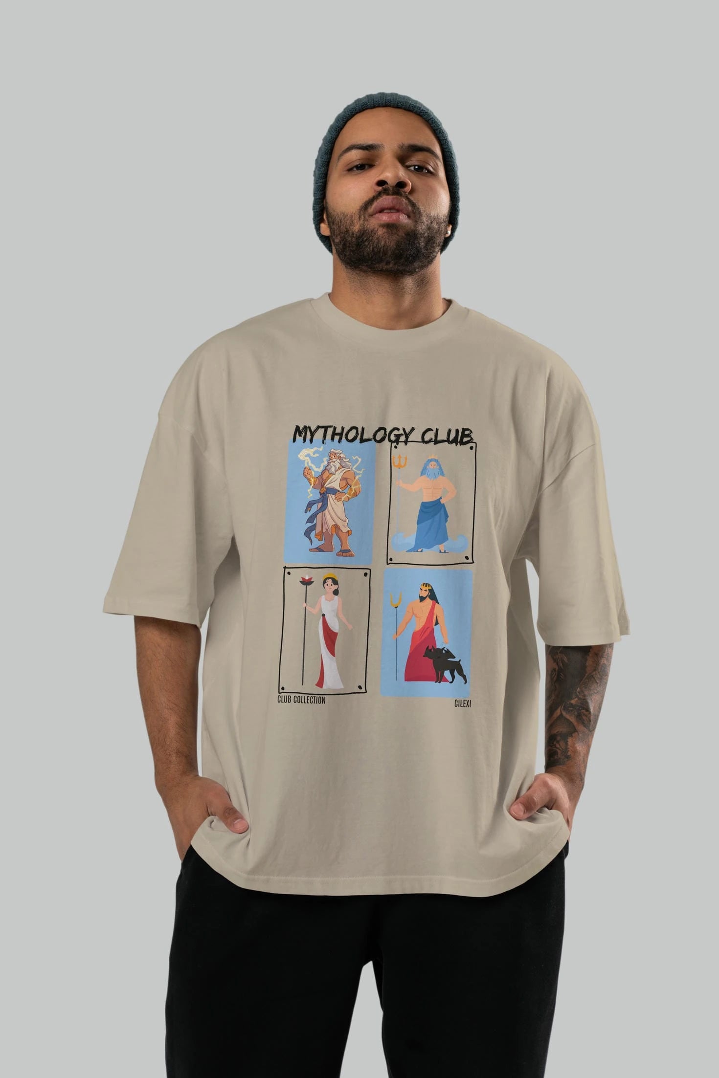 Mythology Club 2 ön Baskılı Oversize t-shirt Erkek Kadın %100 Pamuk Bisiklet Yaka tişort