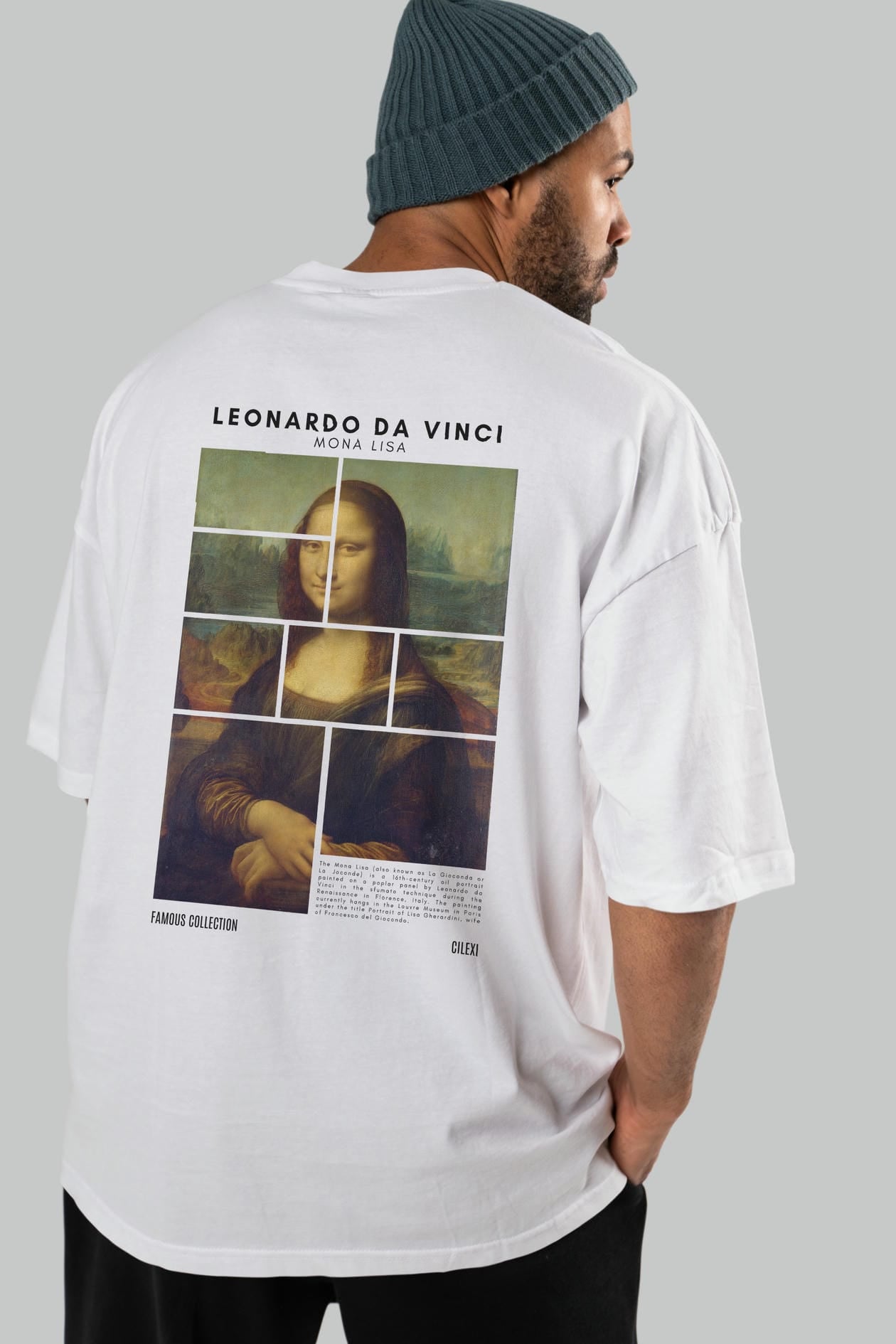Leonardo Da Vinci Mona Lisa Arka Baskılı Oversize t-shirt Erkek Kadın Bisiklet Yaka Pamuk tişort
