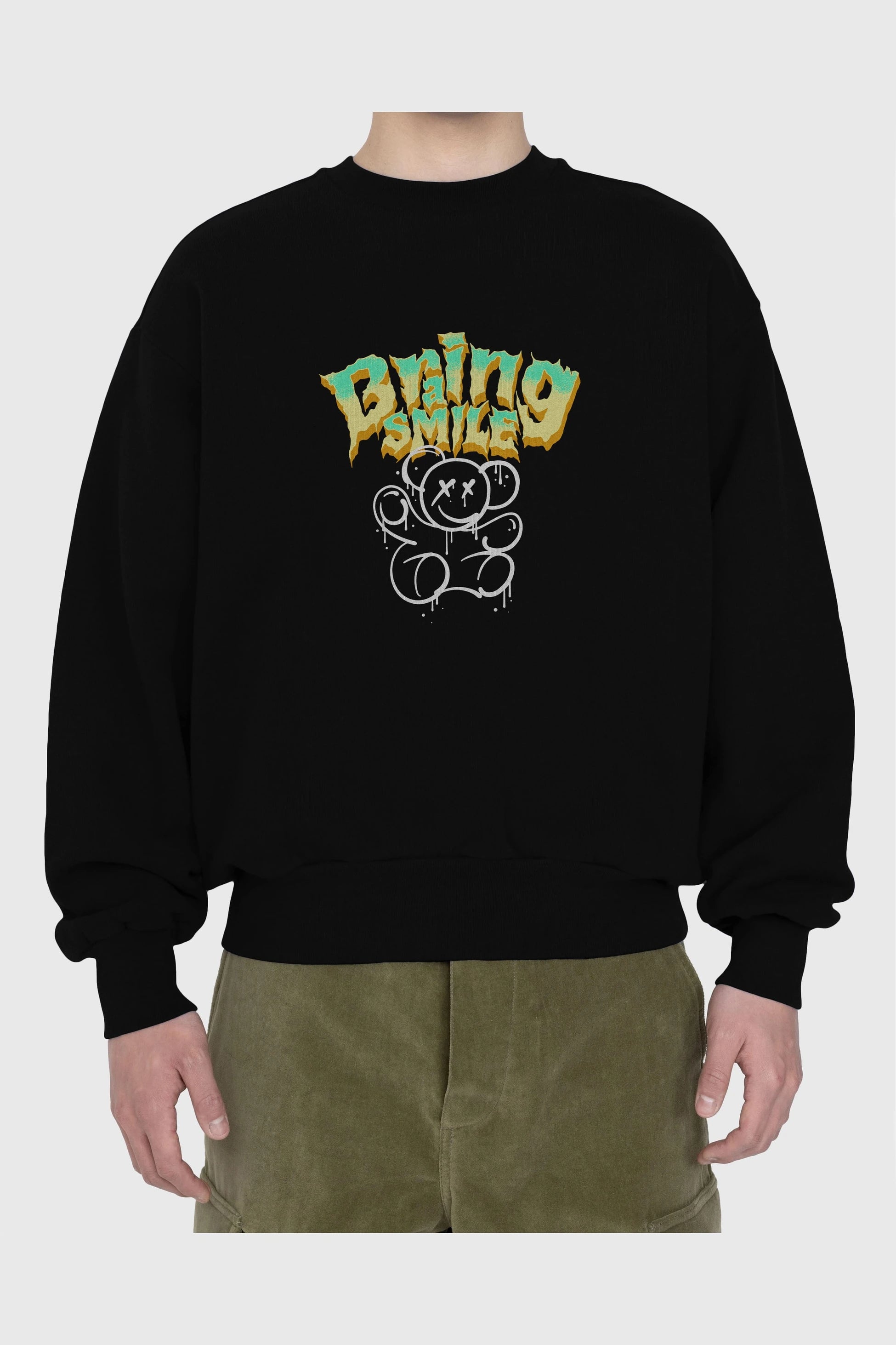 Teddy Bear Braing Smile Ön Baskılı Oversize Sweatshirt Erkek Kadın Unisex