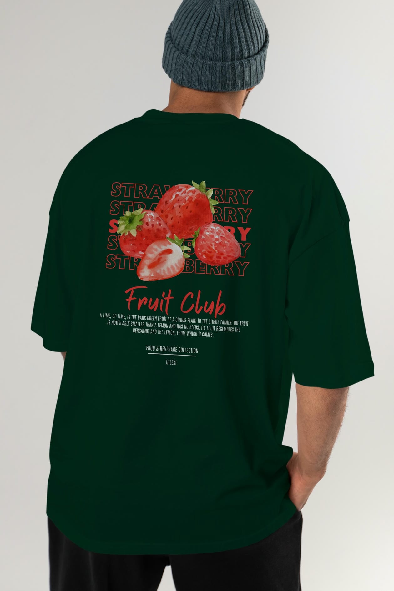 Strawberry Arka Baskılı Oversize t-shirt Erkek Kadın Pamuk Bisiklet Yaka tişort