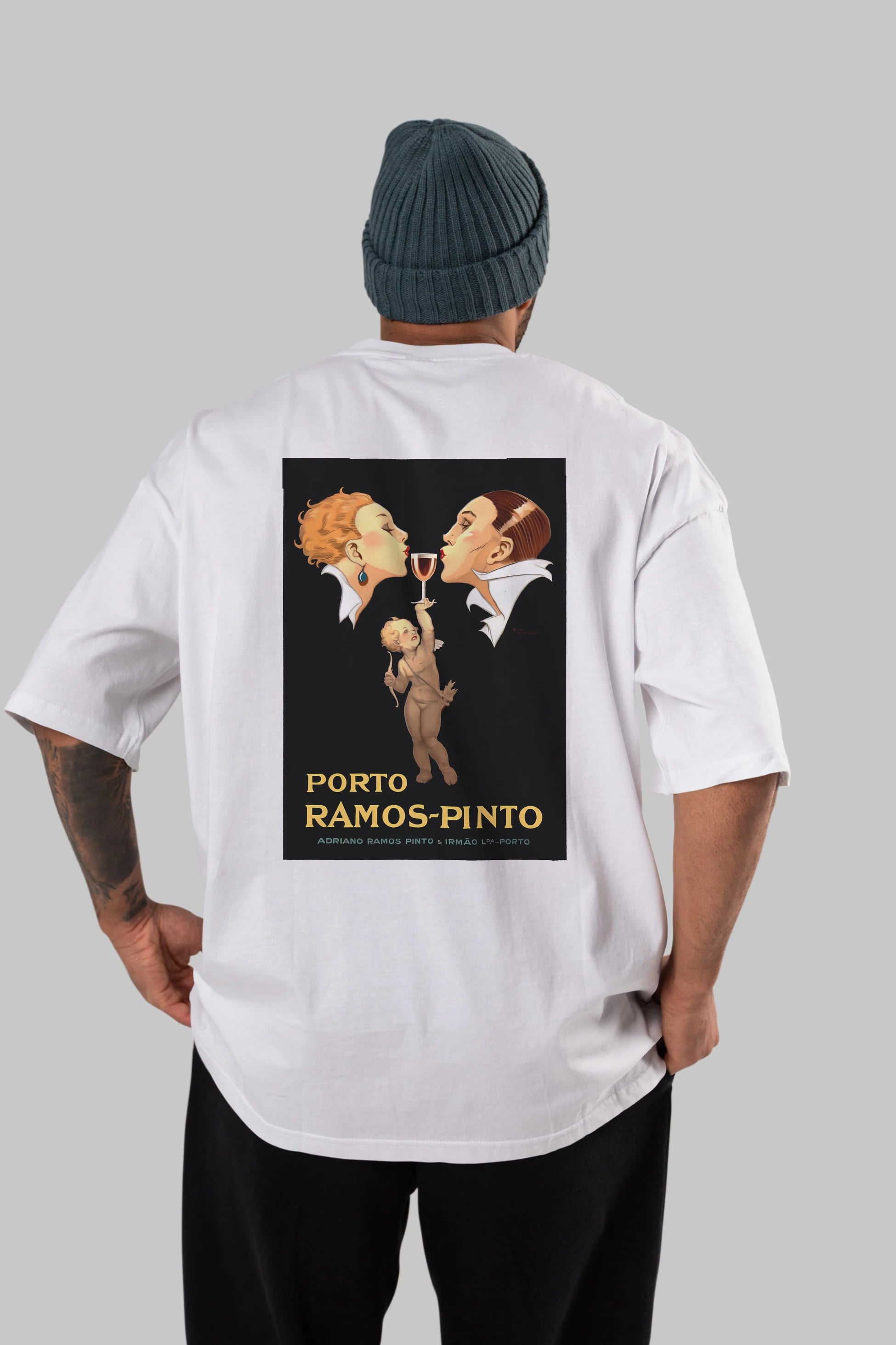 Porto Ramos Pinto Arka Baskılı Oversize t-shirt Erkek Kadın Unisex %100 Pamuk Bisiklet Yaka tişort